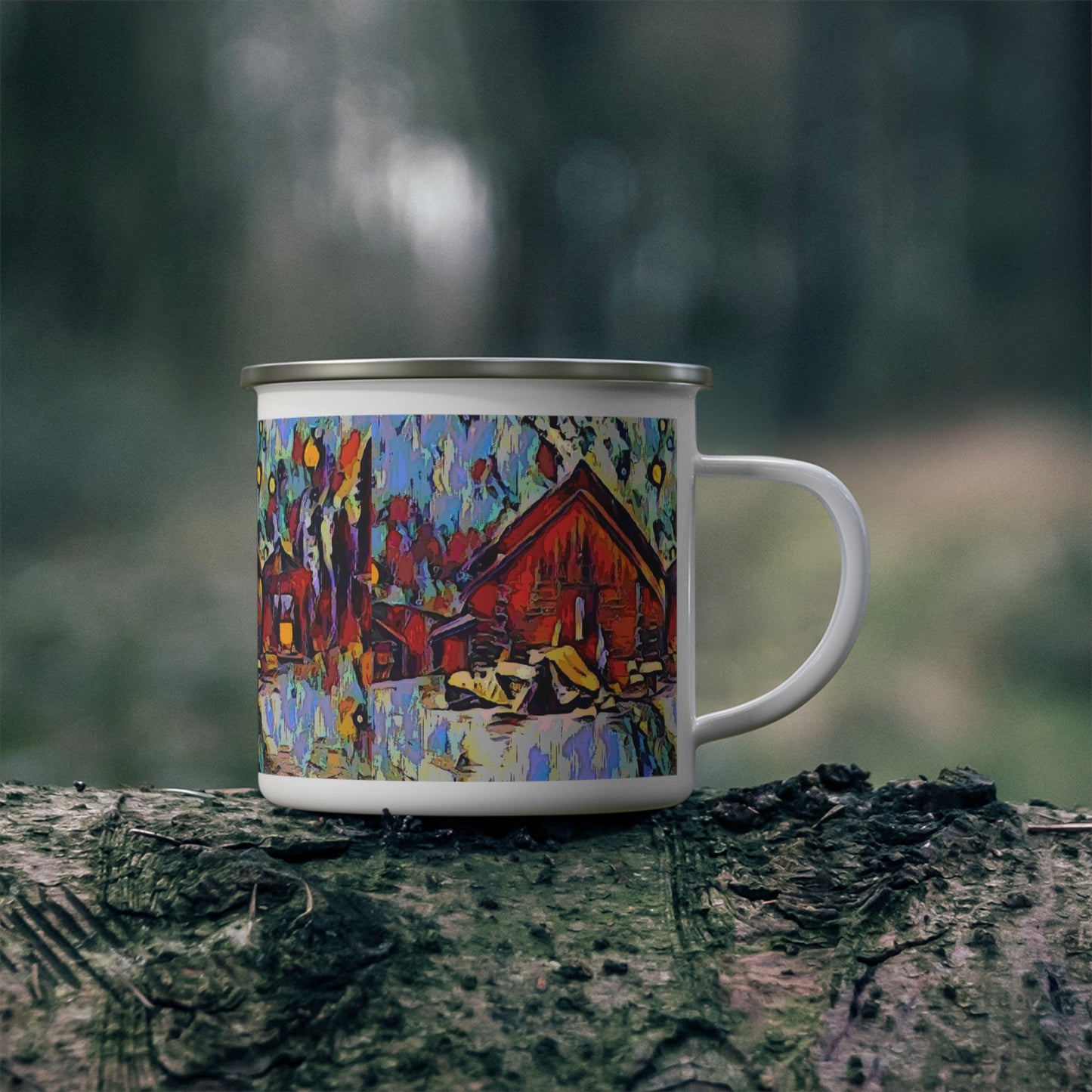 Enamel Camping Mug ... A Very Abstract "Mountain Winter Scene" ... Original Works. Copyright Phot's Photo_LODA: Les Objets D'Art. December 2023 ...