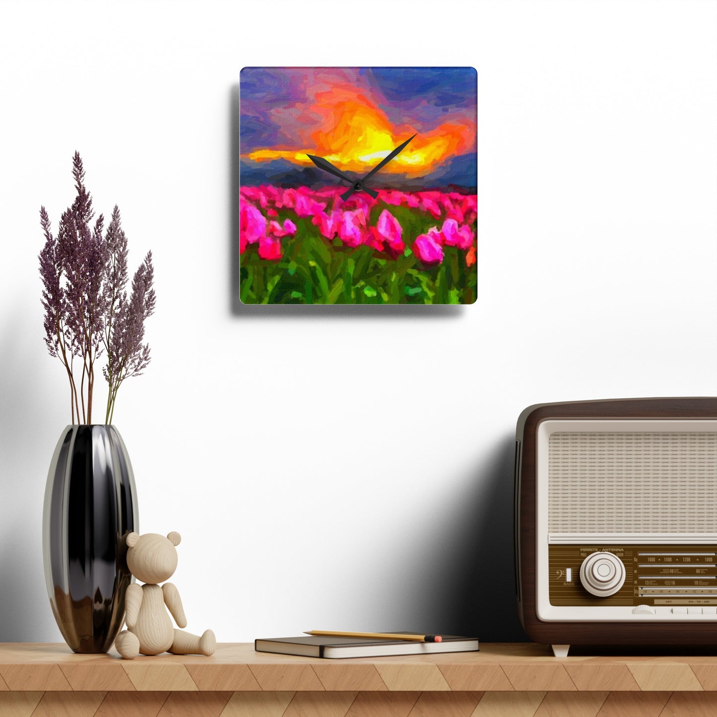 Acrylic Wall Clock ... Skagit Valley Tulips ... Skagit Valley, Washington ... Family Archives ... Original Works ... Circa 1980's ...