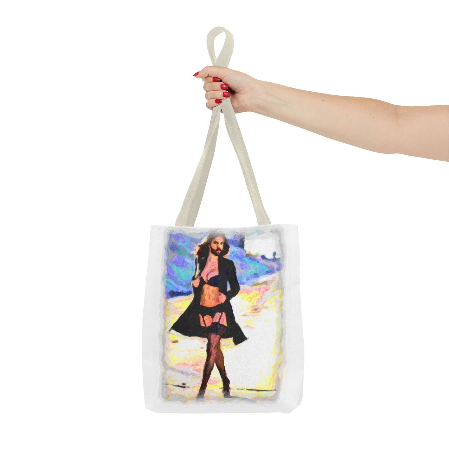 Tote Bag (AOP) ... The Low Spark of High_HEELED_Boys ... 'Garterbelt & Bra Inclusive!' ... Original Works ...