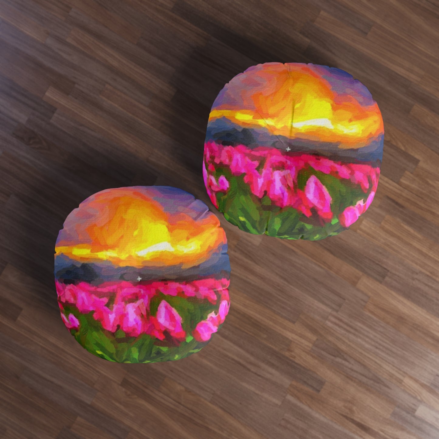 Tufted Floor Pillow, Round ... Skagit Valley Tulips ... Skagit Valley, Washington ... Family Archives ... Original Works ... Circa 1980's ...