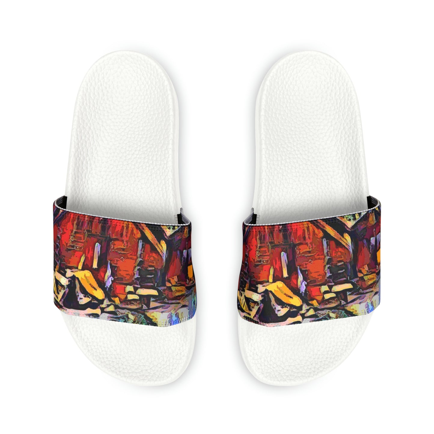 Men's PU Slide Sandals ... A Very Abstract "Mountain Winter Scene" ... Original Works. Copyright Phot's Photo_LODA: Les Objets D'Art. December 2023 ...