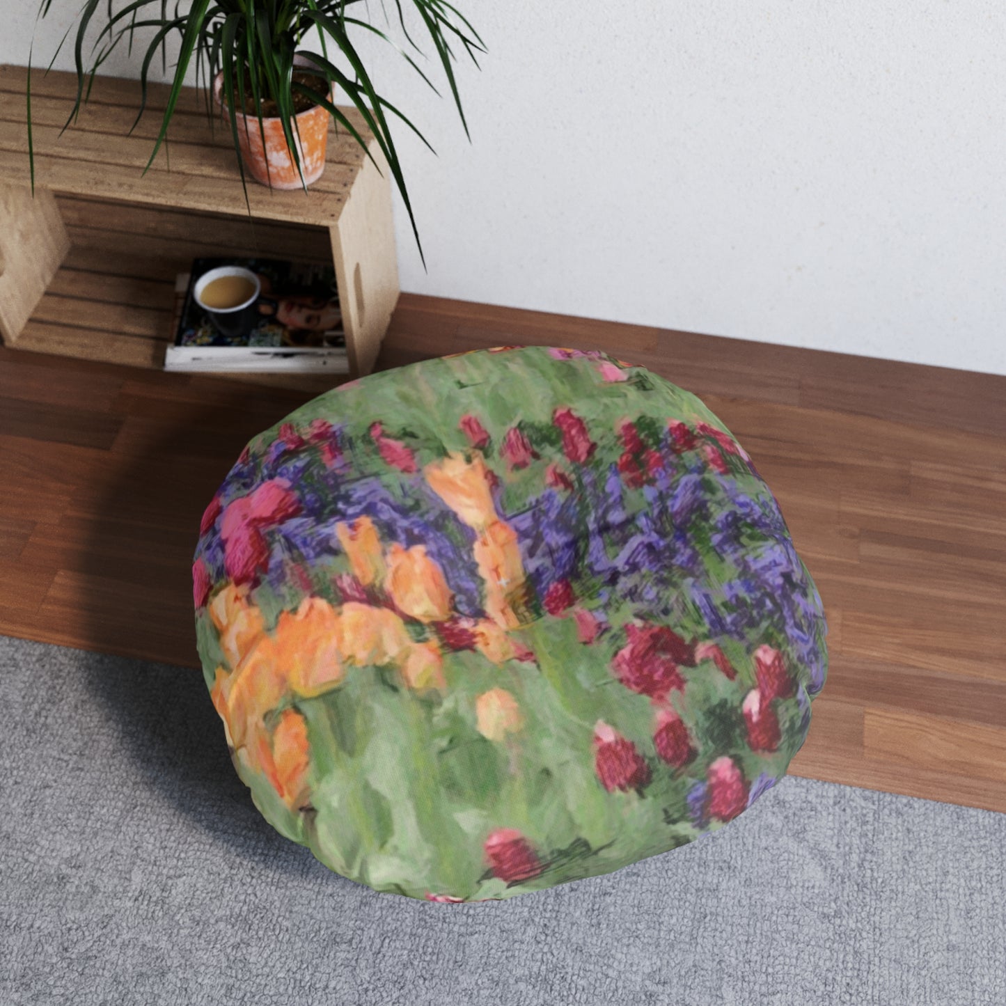 Tufted Floor Pillow, Round ... Skagit Valley Tulips ... Skagit Valley, Washington ... Family Archives ... Original Works ... Circa 1980's ...
