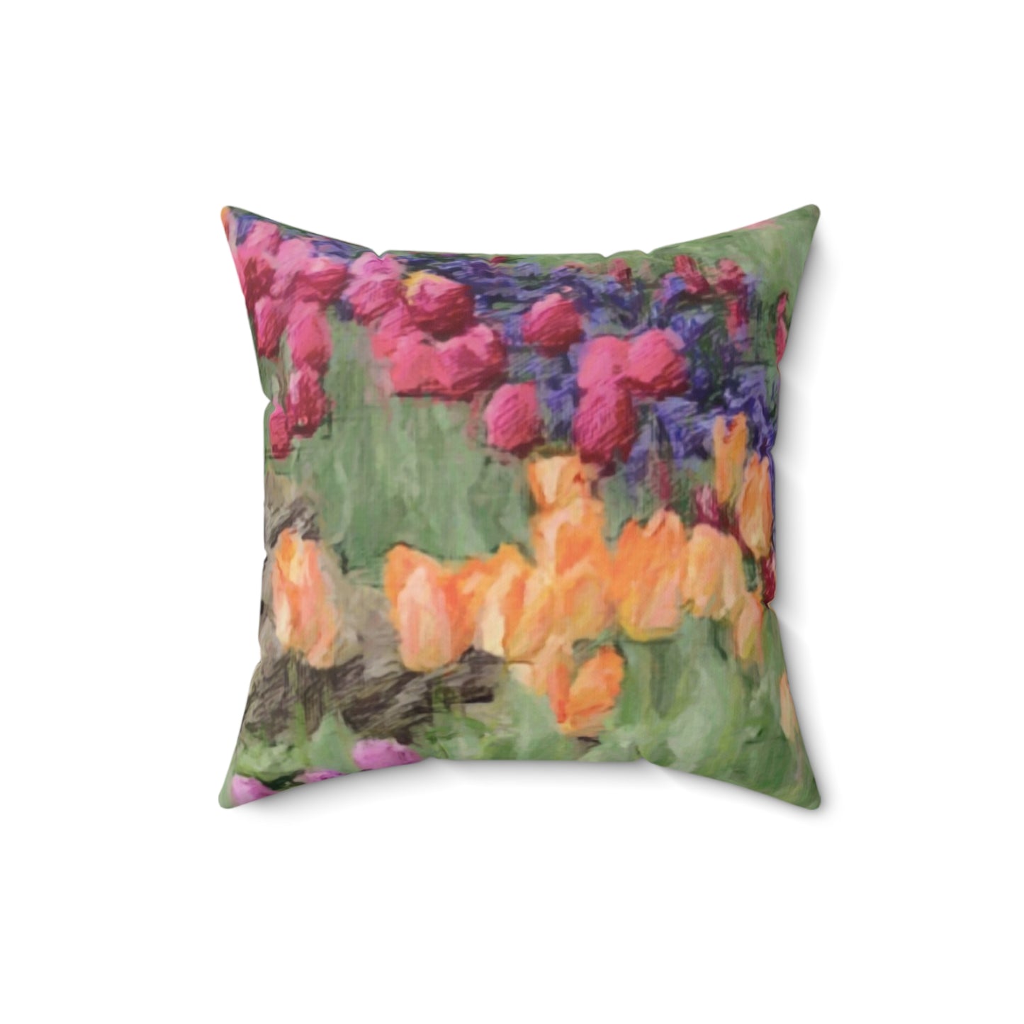 Spun Polyester Square Pillow ... Skagit Valley Tulips ... Skagit Valley, Washington ... Family Archives ... Original Works ... Circa 1980's ...