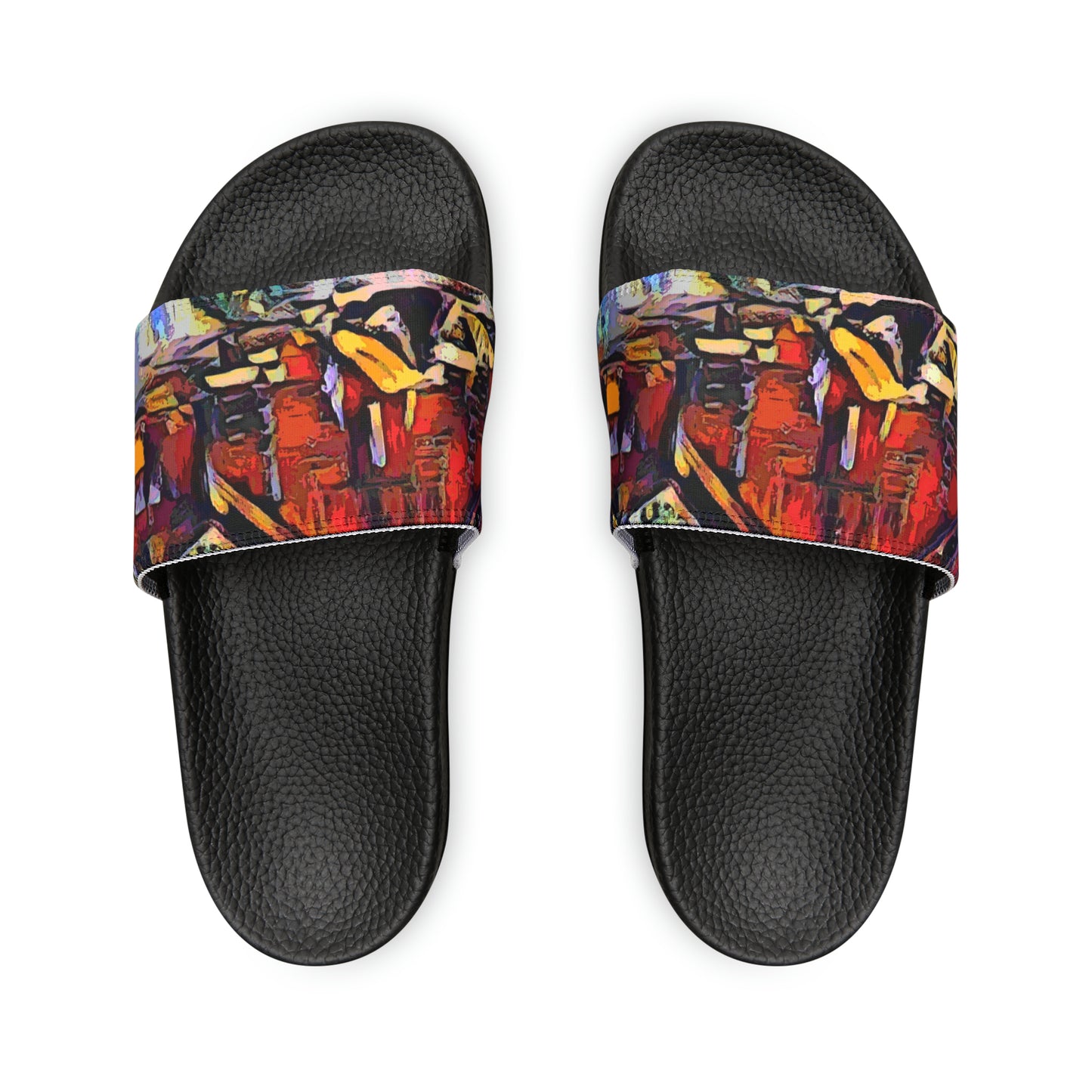 Women's PU Slide Sandals ... A Very Abstract "Mountain Winter Scene" ... Original Works. Copyright Phot's Photo_LODA: Les Objets D'Art. December 2023 ...