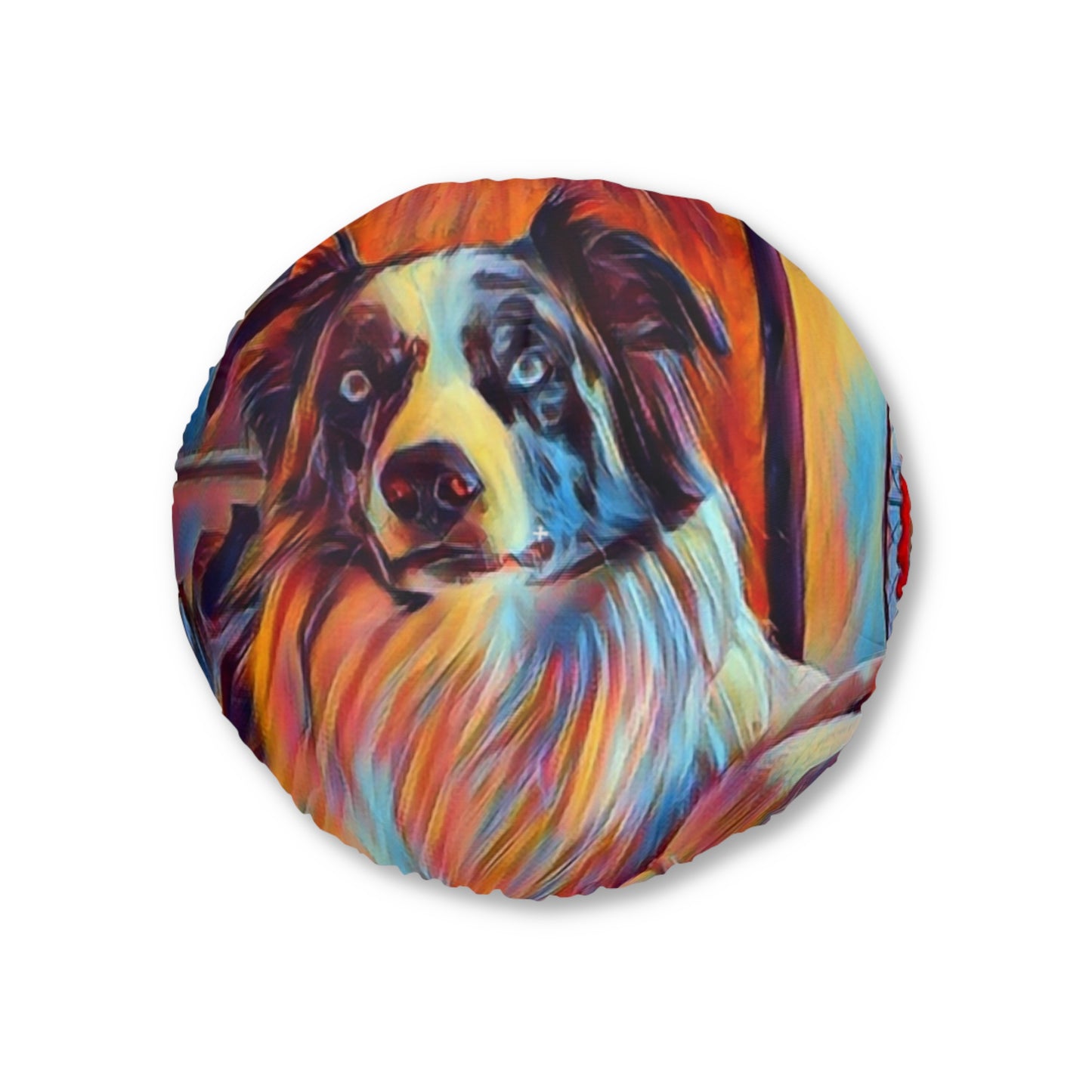 Tufted Floor Pillow, Round ... Ozzy-Hippensteel ... "Don't Cry Now ... Dry-Your-Eyes ... On-The-Wind". Original Works. May 2023.