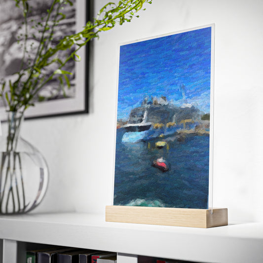 Acrylic Sign with Wooden Stand ... Into Vancouver Harbor We Arrive: Celebrity Edge-Cruise ... Vancouver, British Columbia ... June 2024 ... Original Works