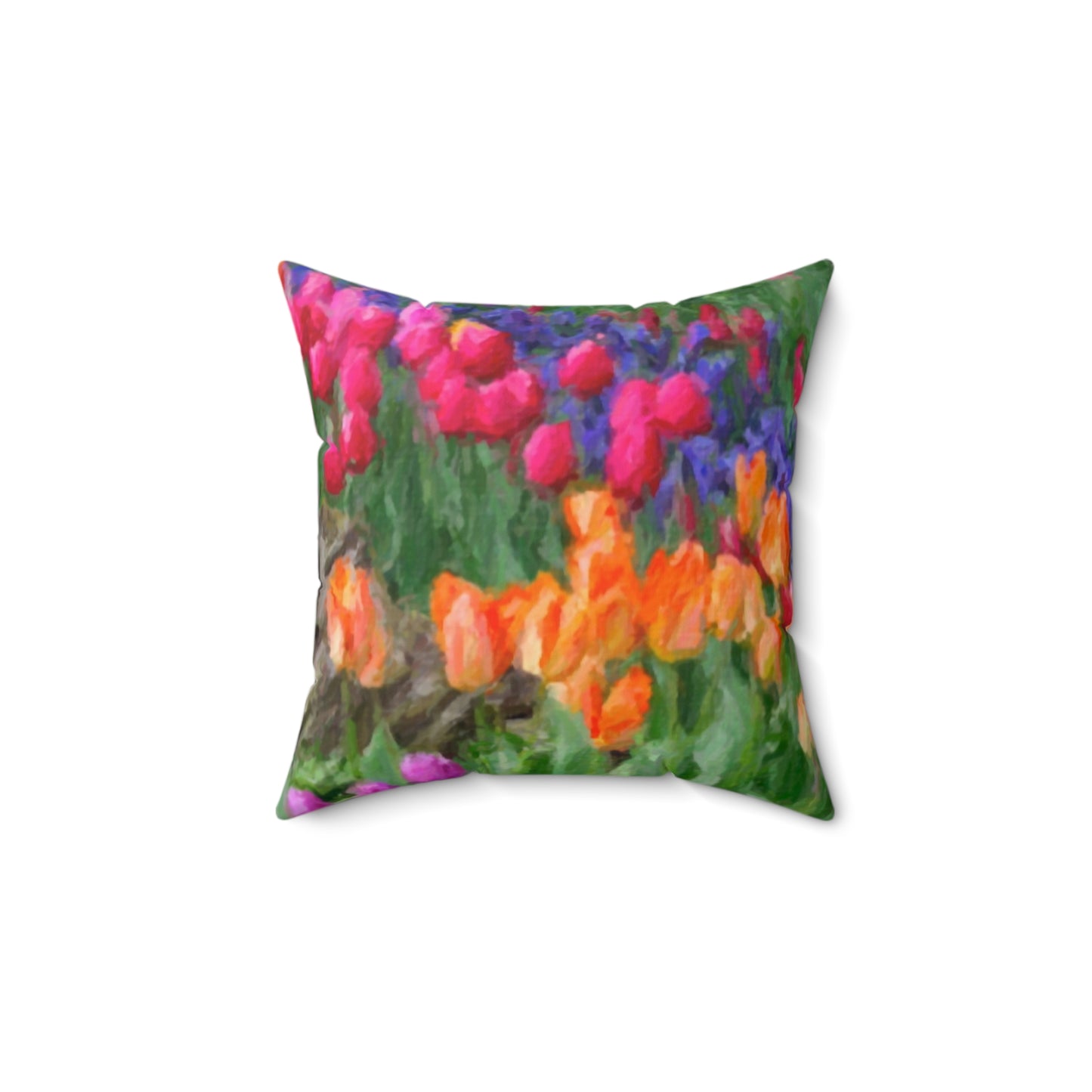 Spun Polyester Square Pillow ...Skagit Valley Tulips ... Skagit Valley, Washington ... Family Archives ... Original Works ... Circa 1980's ...