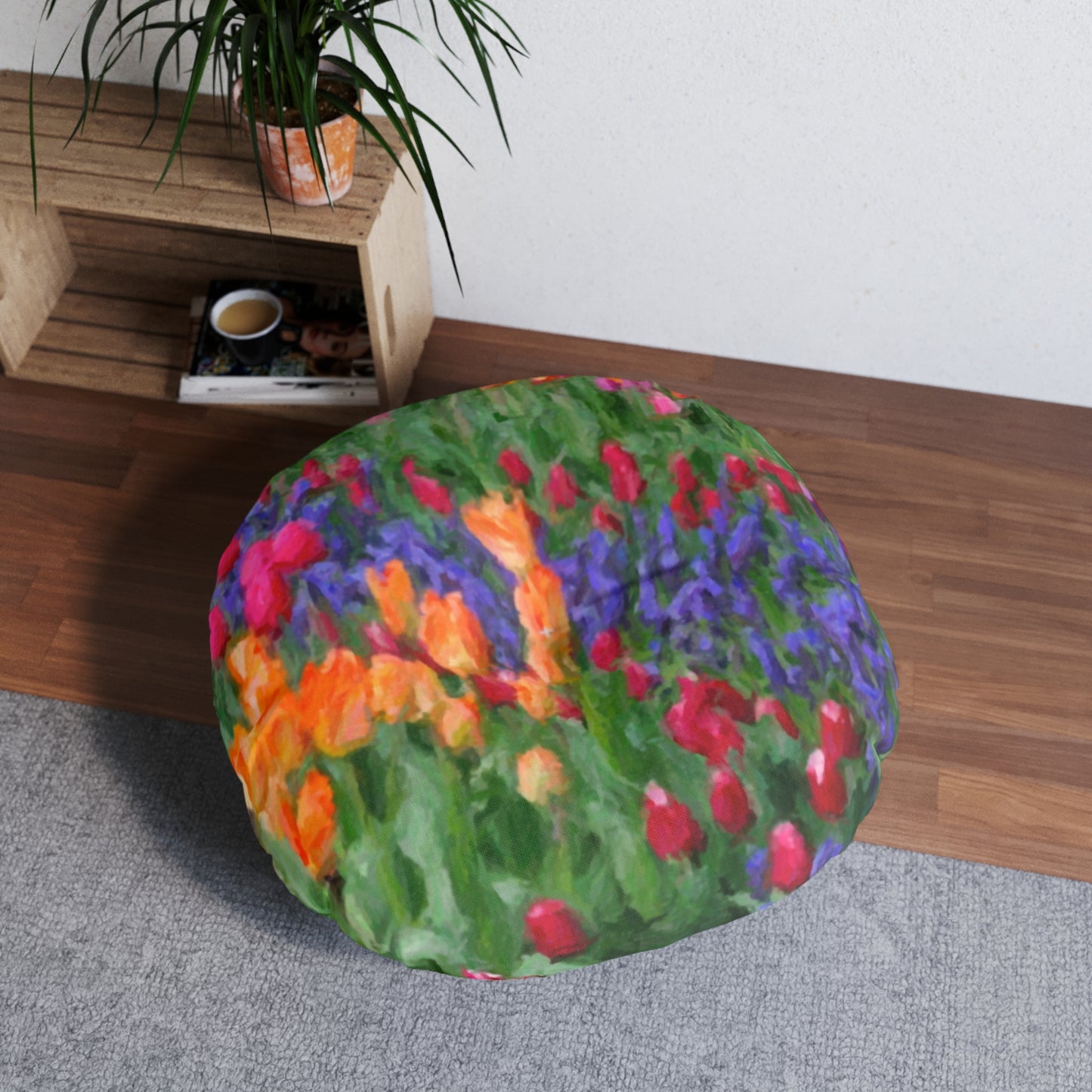 Tufted Floor Pillow, Round ... Skagit Valley Tulips ... Skagit Valley, Washington ... Family Archives ... Original Works ... Circa 1980's ...