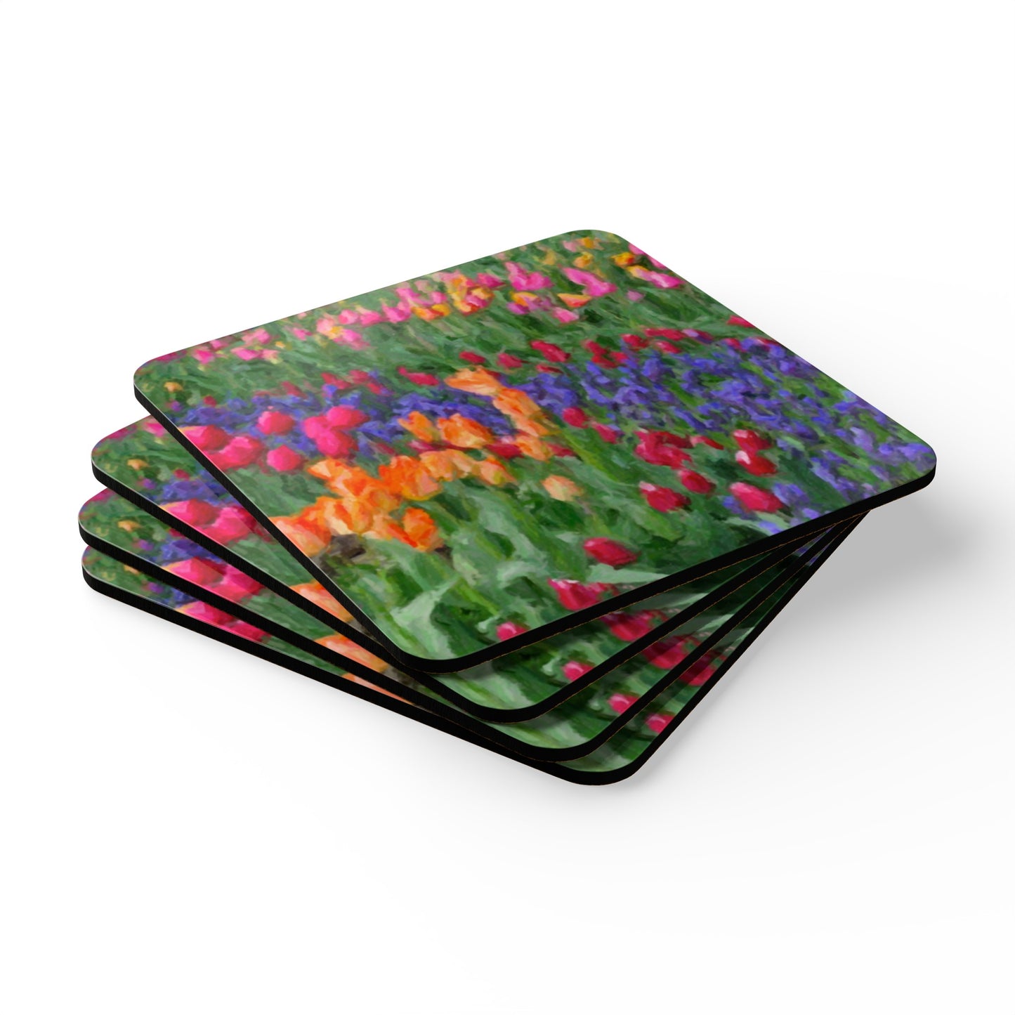 Corkwood Coaster Set ... Skagit Valley Tulips ... Skagit Valley, Washington ... Family Archives ... Original Works ... Circa 1980's ...
