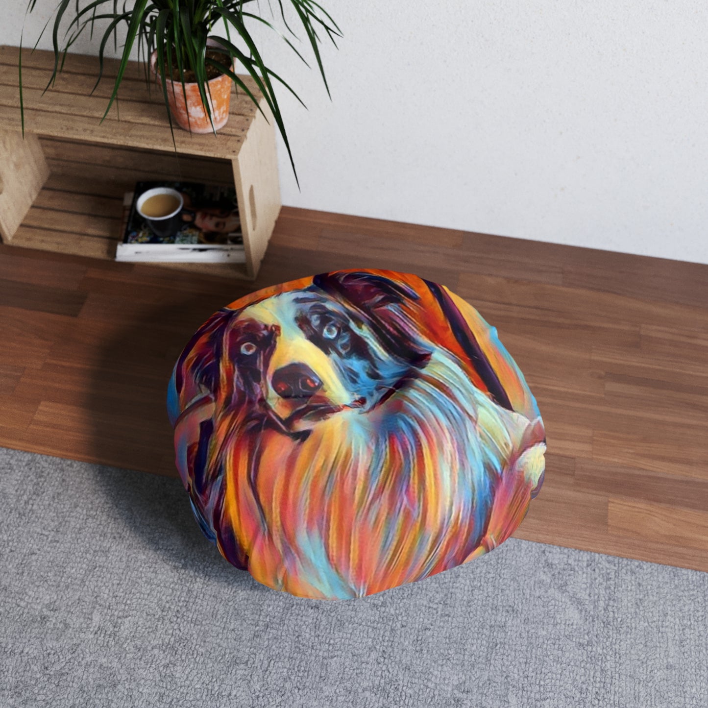 Tufted Floor Pillow, Round ... Ozzy-Hippensteel ... "Don't Cry Now ... Dry-Your-Eyes ... On-The-Wind". Original Works. May 2023.
