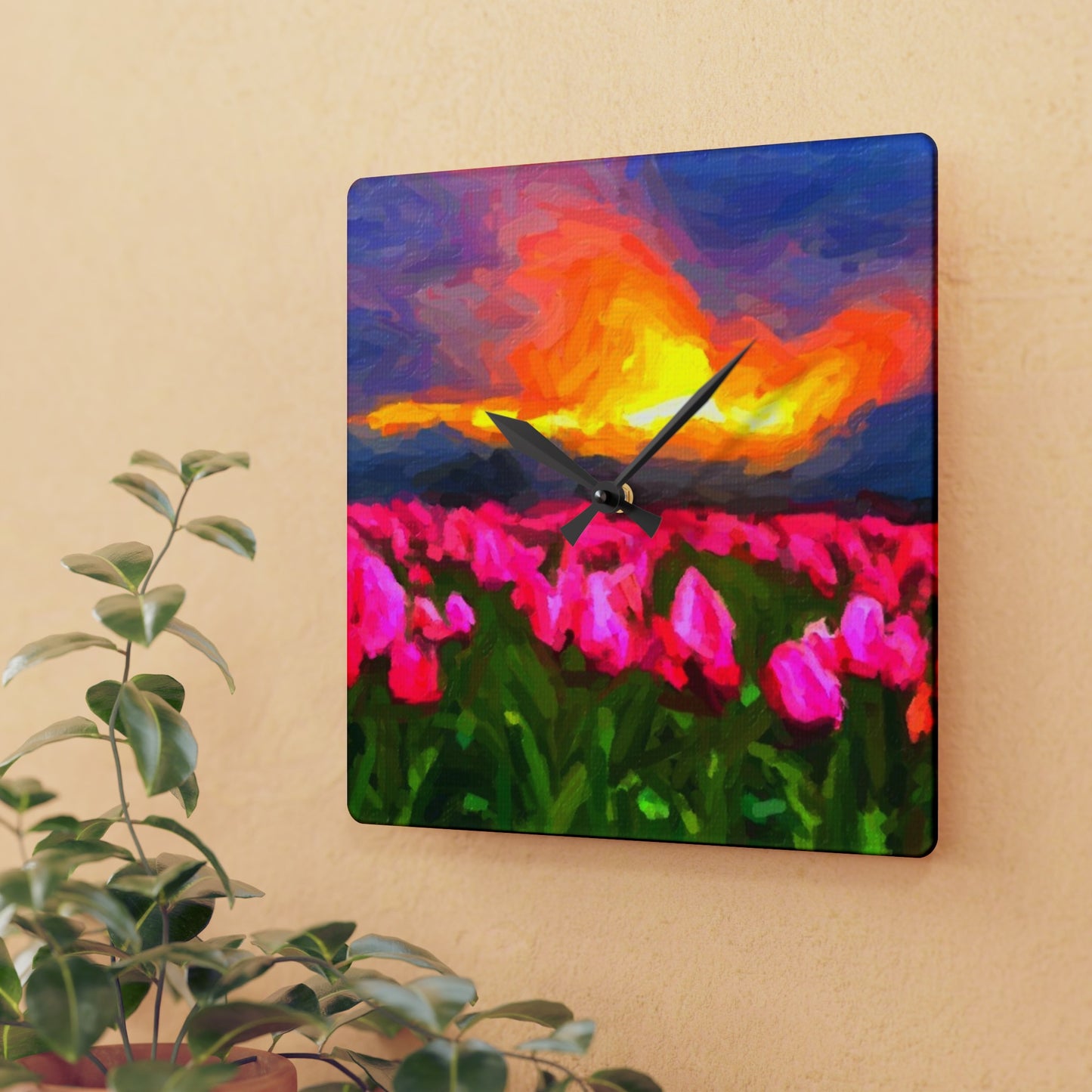 Acrylic Wall Clock ... Skagit Valley Tulips ... Skagit Valley, Washington ... Family Archives ... Original Works ... Circa 1980's ...