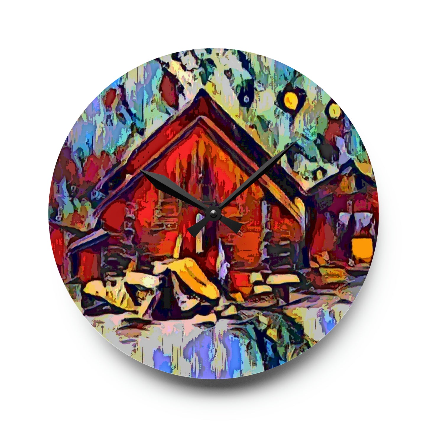 Acrylic Wall Clock ... A Very Abstract "Mountain Winter Scene" ... Original Works. Copyright Phot's Photo_LODA: Les Objets D'Art. December 2023 ...