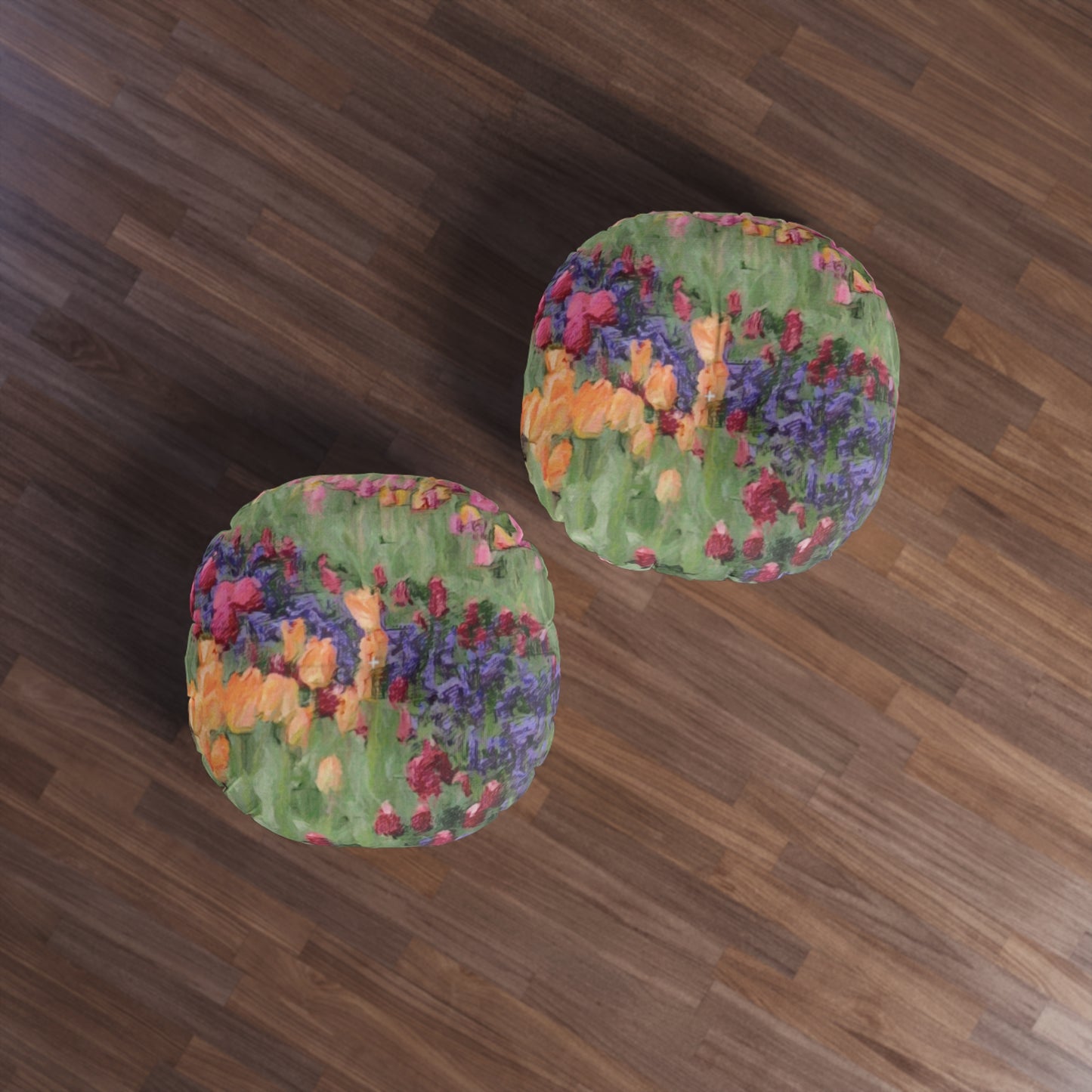 Tufted Floor Pillow, Round ... Skagit Valley Tulips ... Skagit Valley, Washington ... Family Archives ... Original Works ... Circa 1980's ...