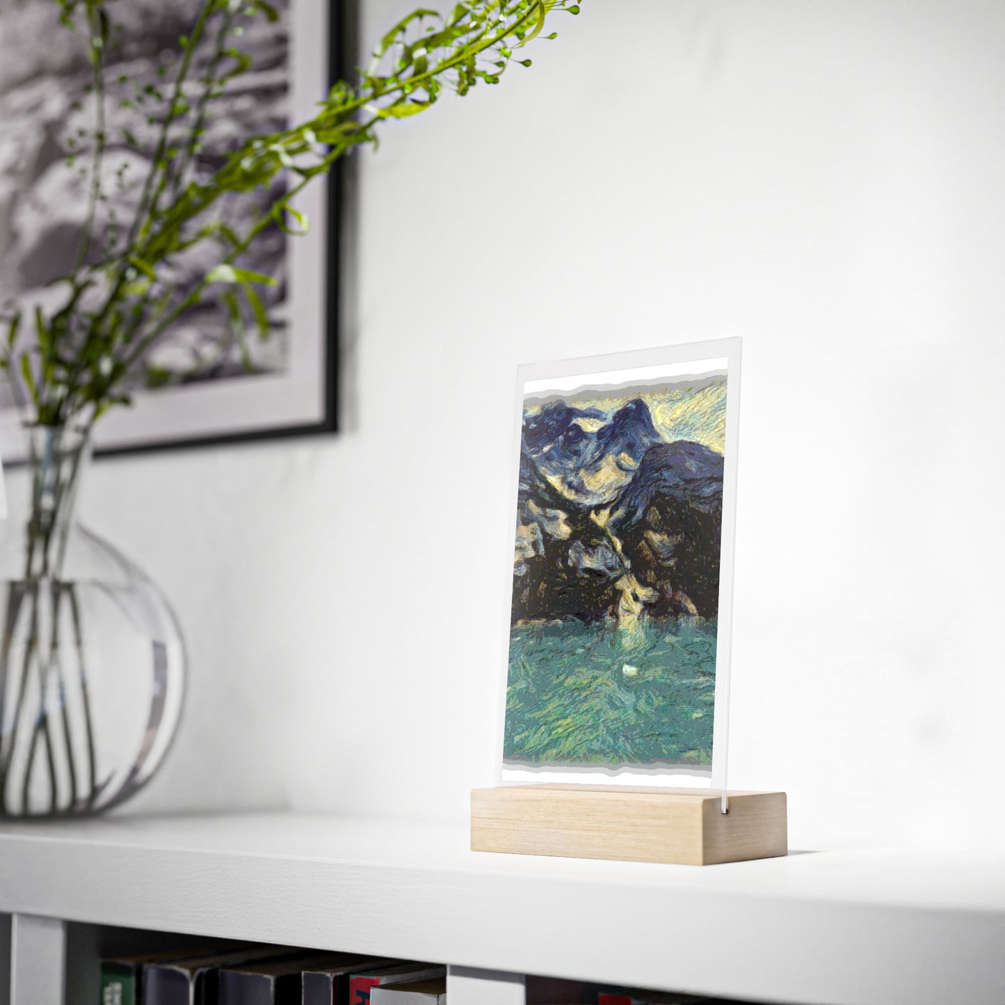 Acrylic Sign with Wooden Stand ... Tracy Arm Fjord ... South Of Skagway, Alaska ... Summer: June 2024 ... Original Works ...