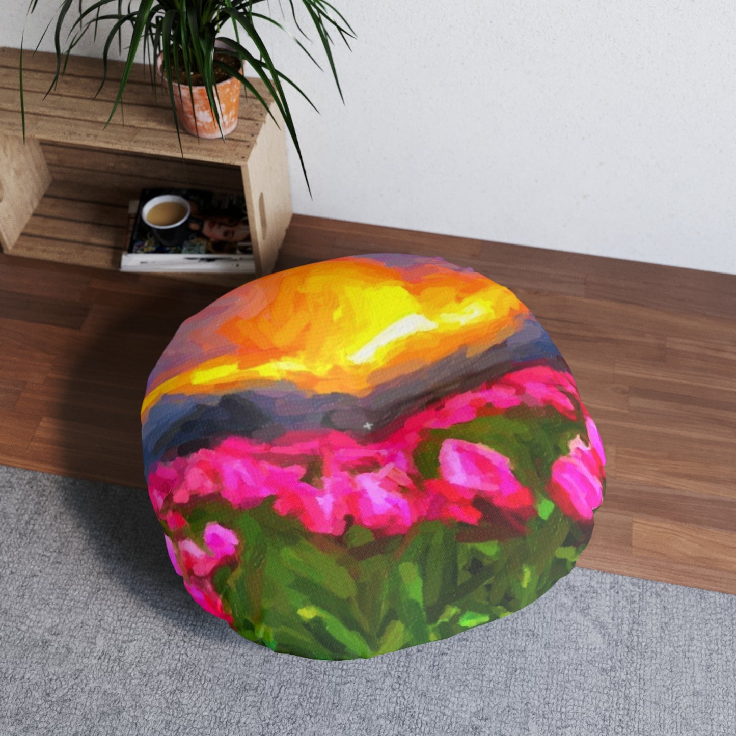 Tufted Floor Pillow, Round ... Skagit Valley Tulips ... Skagit Valley, Washington ... Family Archives ... Original Works ... Circa 1980's ...