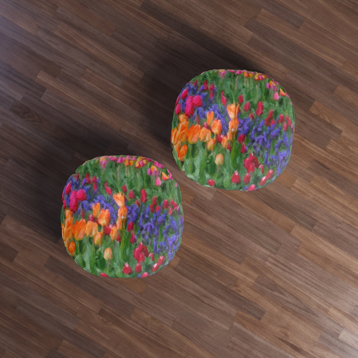 Tufted Floor Pillow, Round ... Skagit Valley Tulips ... Skagit Valley, Washington ... Family Archives ... Original Works ... Circa 1980's ...