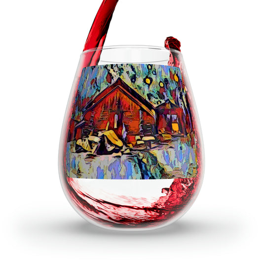 Stemless Wine Glass, 11.75oz ... A Very Abstract "Mountain Winter Scene" ... Original Works. Copyright Phot's Photo_LODA: Les Objets D'Art. December 2023 ...