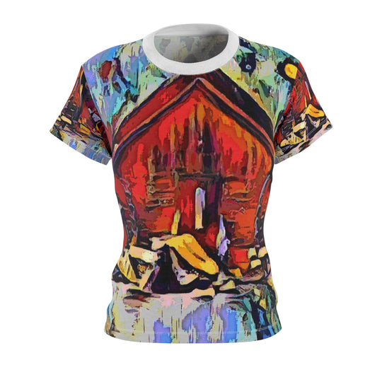 Women's Cut & Sew Tee (AOP) ... A Very Abstract "Mountain Winter Scene" ... Original Works. Copyright Phot's Photo_LODA: Les Objets D'Art. December 2023 ...