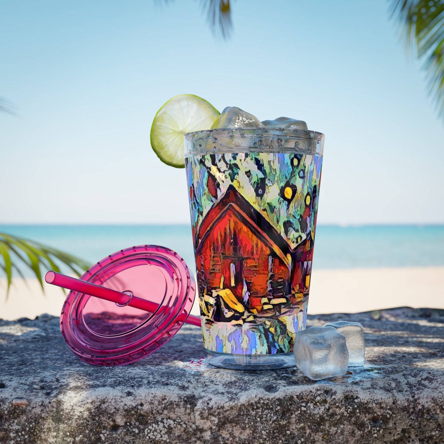 Sunsplash Tumbler with Straw, 16oz ... A Very Abstract "Mountain Winter Scene" ... Original Works. Copyright Phot's Photo_LODA: Les Objets D'Art. December 2023 ...