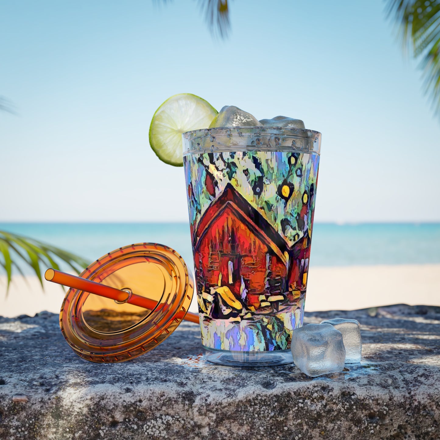 Sunsplash Tumbler with Straw, 16oz ... A Very Abstract "Mountain Winter Scene" ... Original Works. Copyright Phot's Photo_LODA: Les Objets D'Art. December 2023 ...