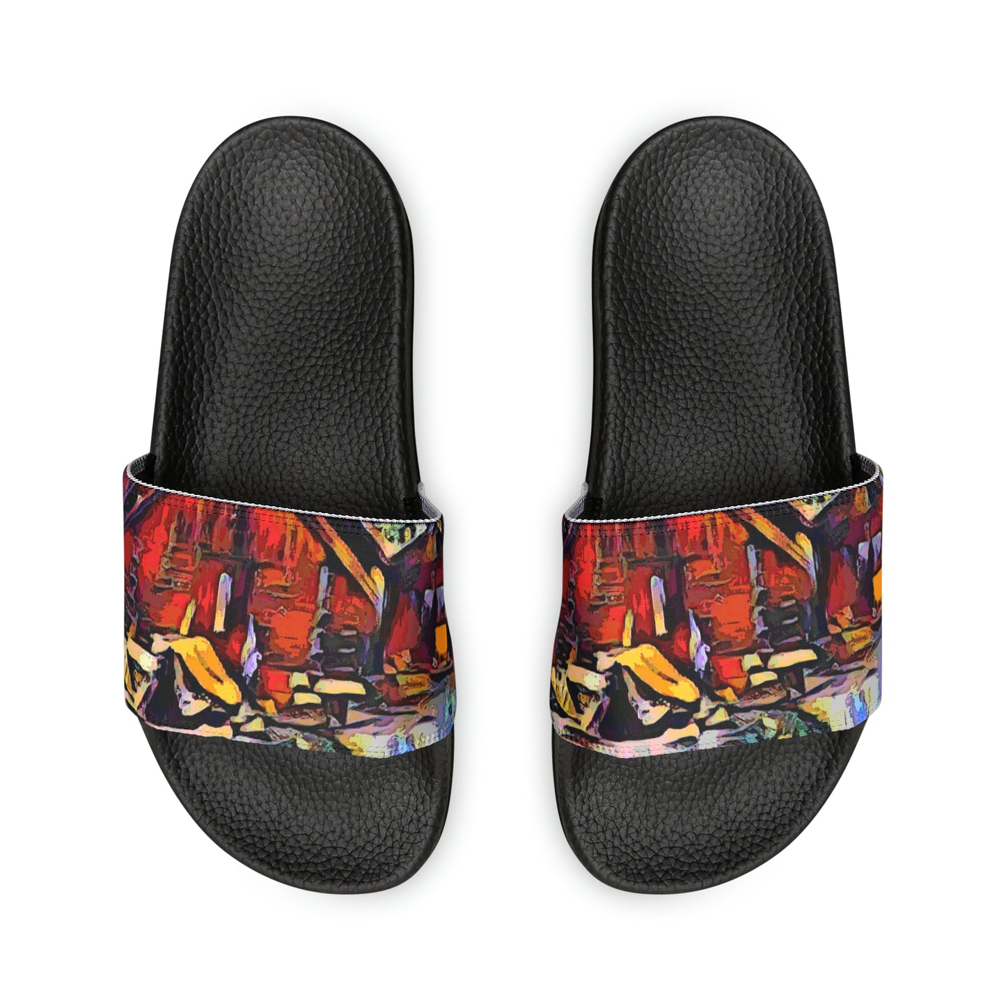 Women's PU Slide Sandals ... A Very Abstract "Mountain Winter Scene" ... Original Works. Copyright Phot's Photo_LODA: Les Objets D'Art. December 2023 ...