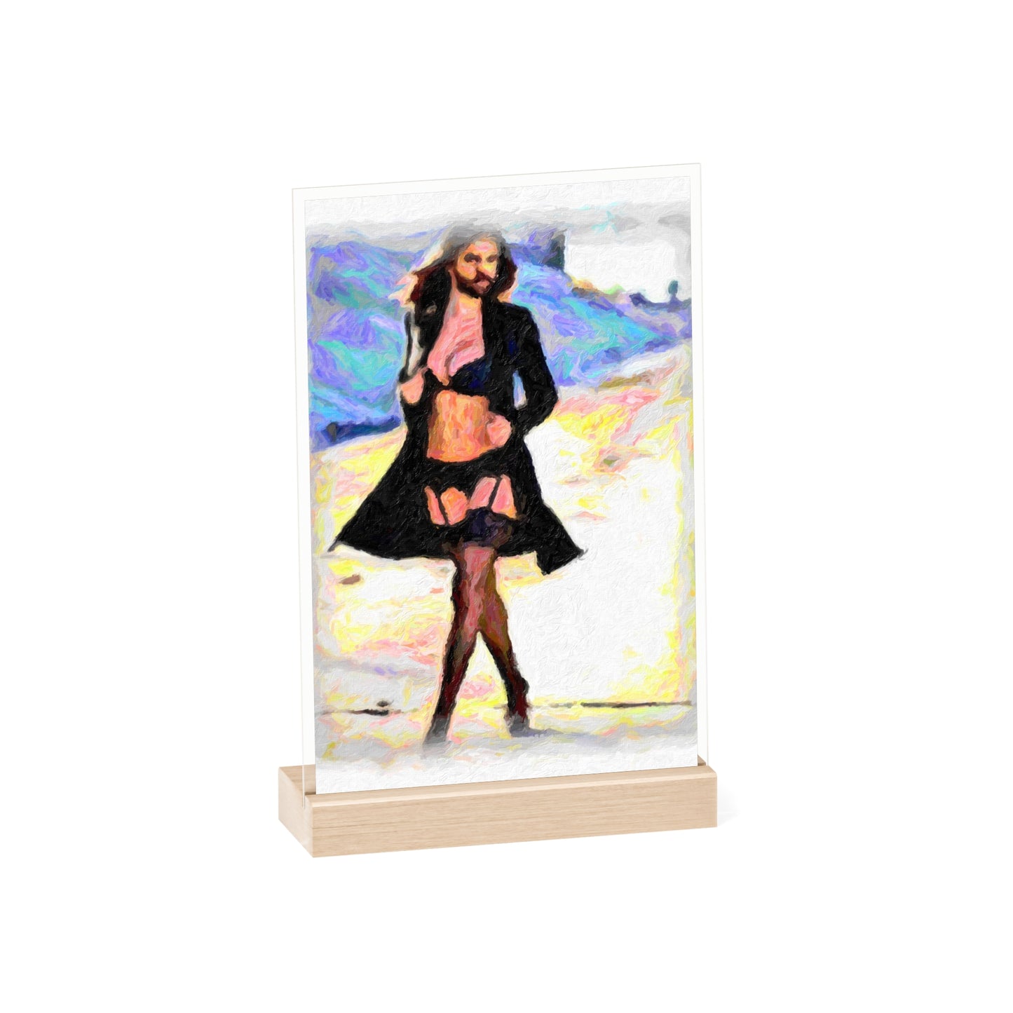 Acrylic Sign with Wooden Stand ... The Low Spark of High_HEELED_Boys ... 'Garterbelt & Bra Inclusive!' ... Original Works ...