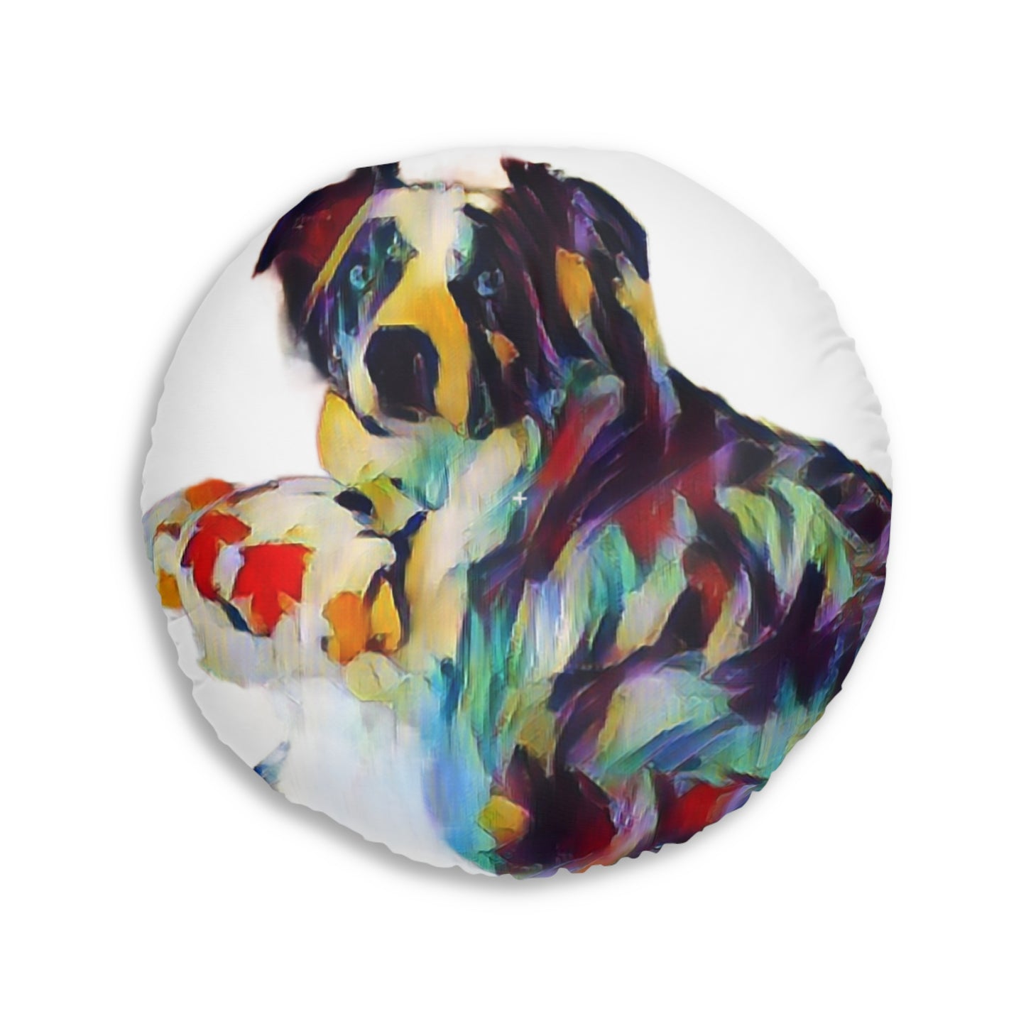 Tufted Floor Pillow, Round ... Ozzy-Hippensteel ... "Don't Cry Now ... Dry-Your-Eyes ... On-The-Wind". Original Works. May 2023.