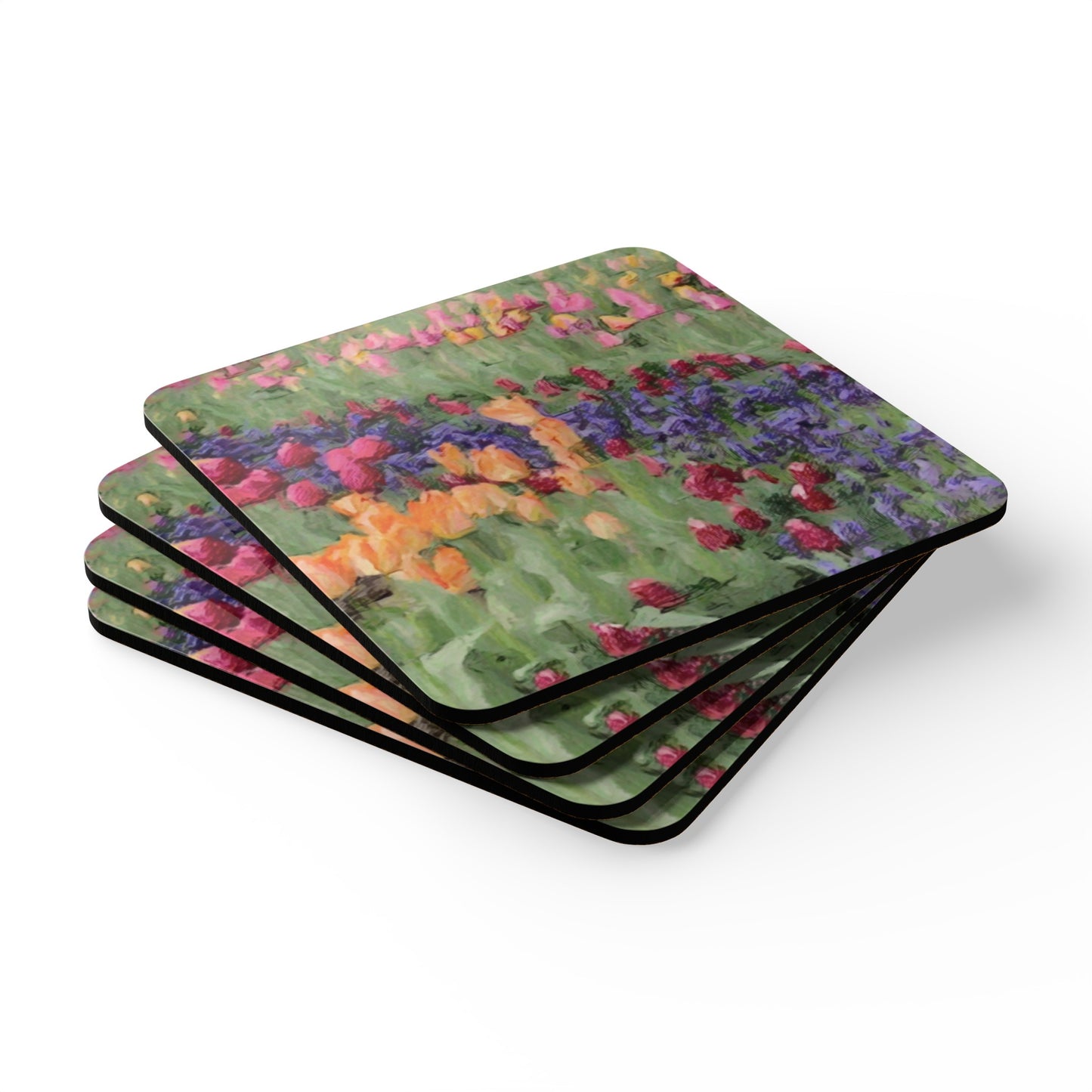 Corkwood Coaster Set ... Skagit Valley Tulips ... Skagit Valley, Washington ... Family Archives ... Original Works ... Circa 1980's ...