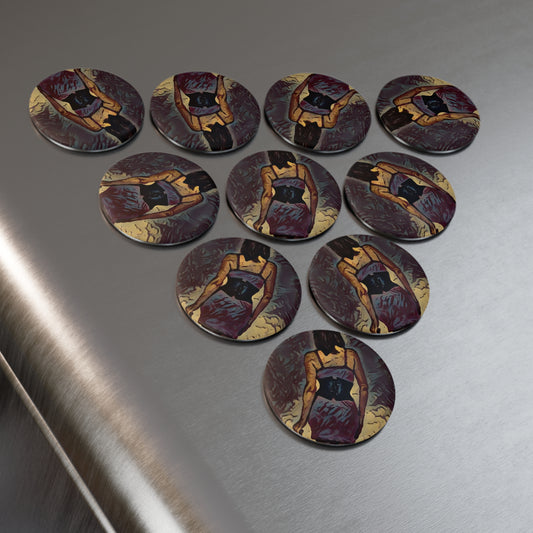 Button Magnet, Round (1 & 10 pcs) ... I'll Walk 'A-Hundred-Miles' In Stilettos ... Original Works ... June 2023. Central Idaho, USA ...