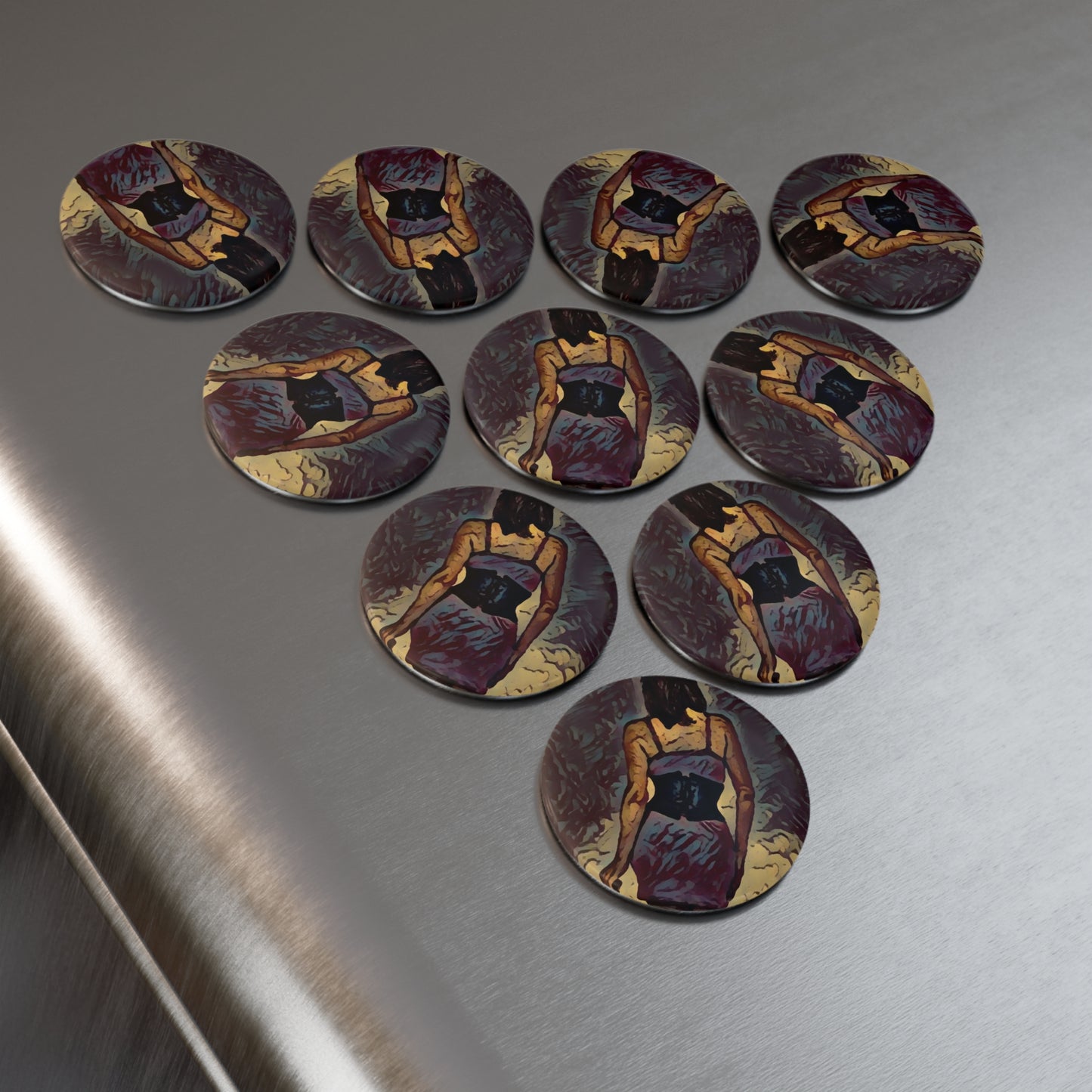 Button Magnet, Round (1 & 10 pcs) ... I'll Walk 'A-Hundred-Miles' In Stilettos ... Original Works ... June 2023. Central Idaho, USA ...