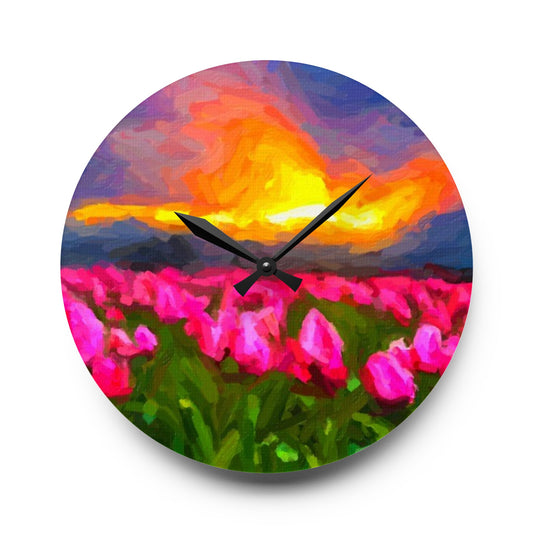 Acrylic Wall Clock ... Skagit Valley Tulips ... Skagit Valley, Washington ... Family Archives ... Original Works ... Circa 1980's ...