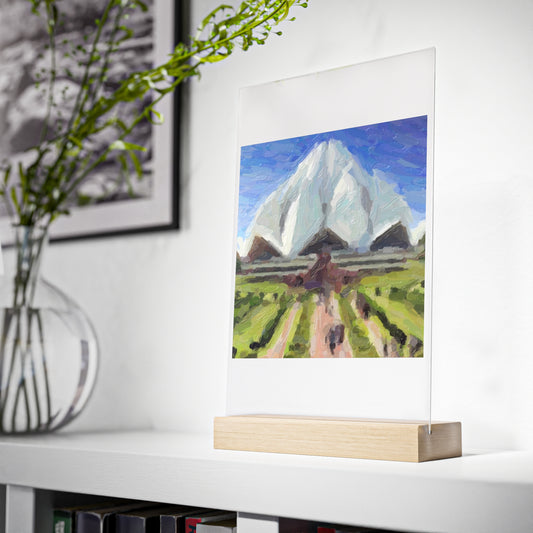 Acrylic Sign with Wooden Stand ... Bahai'i-House-Of-Worship ... "New Delhi's World-Famous Lotus Temple" ... Original Works ... Delhi, India: Circa 2003-2007 ...