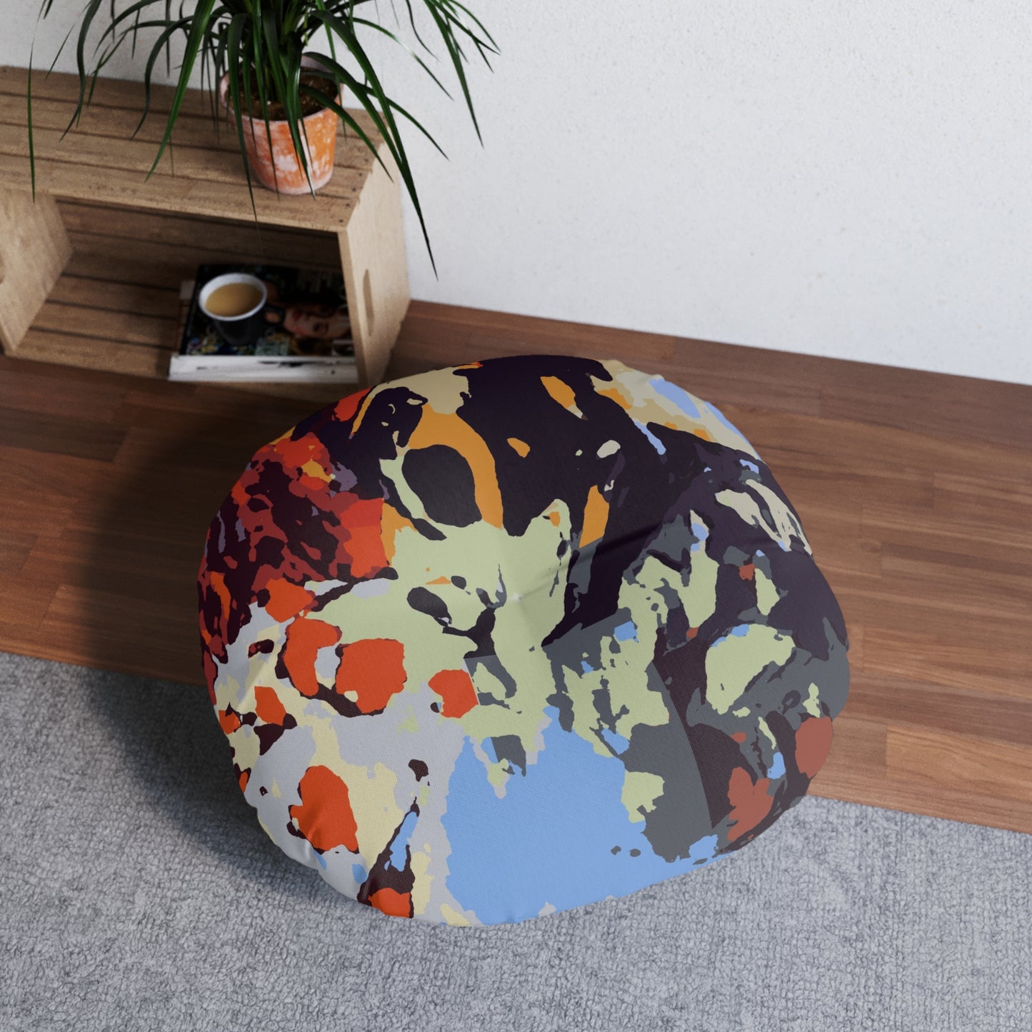 Tufted Floor Pillow, Round ... Ozzy-Hippensteel ... "Don't Cry Now ... Dry-Your-Eyes ... On-The-Wind". Original Works. May 2023.