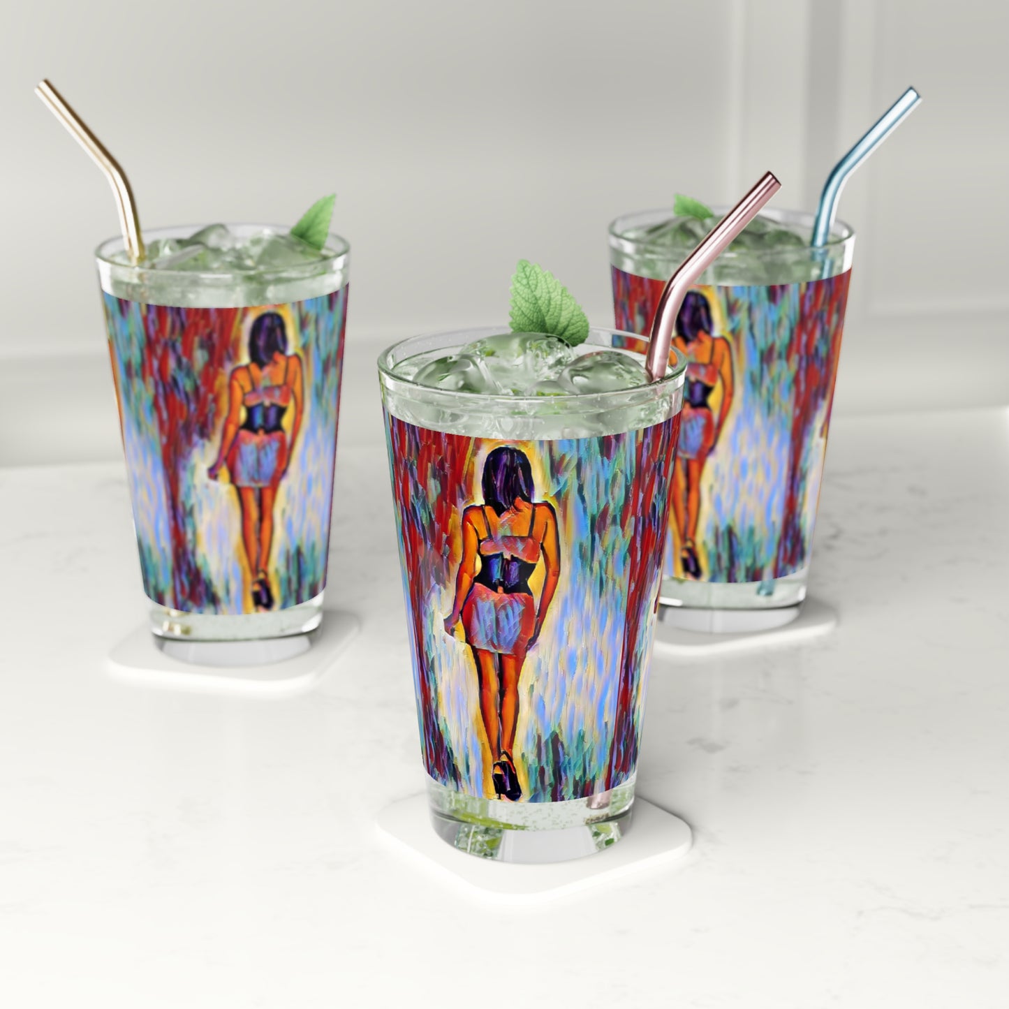 Pint Glass, 16oz ... I'll Walk 'A-Hundred-Miles' In Stilettos ... Original Works ... June 2023. Central Idaho, USA ...