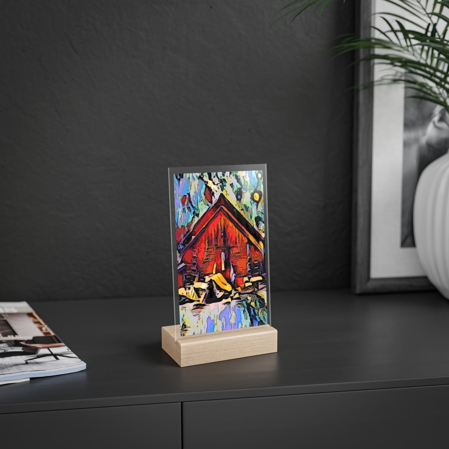 Acrylic Sign with Wooden Stand ... A Very Abstract "Mountain Winter Scene" ... Original Works. Copyright Phot's Photo_LODA: Les Objets D'Art. December 2023 ...