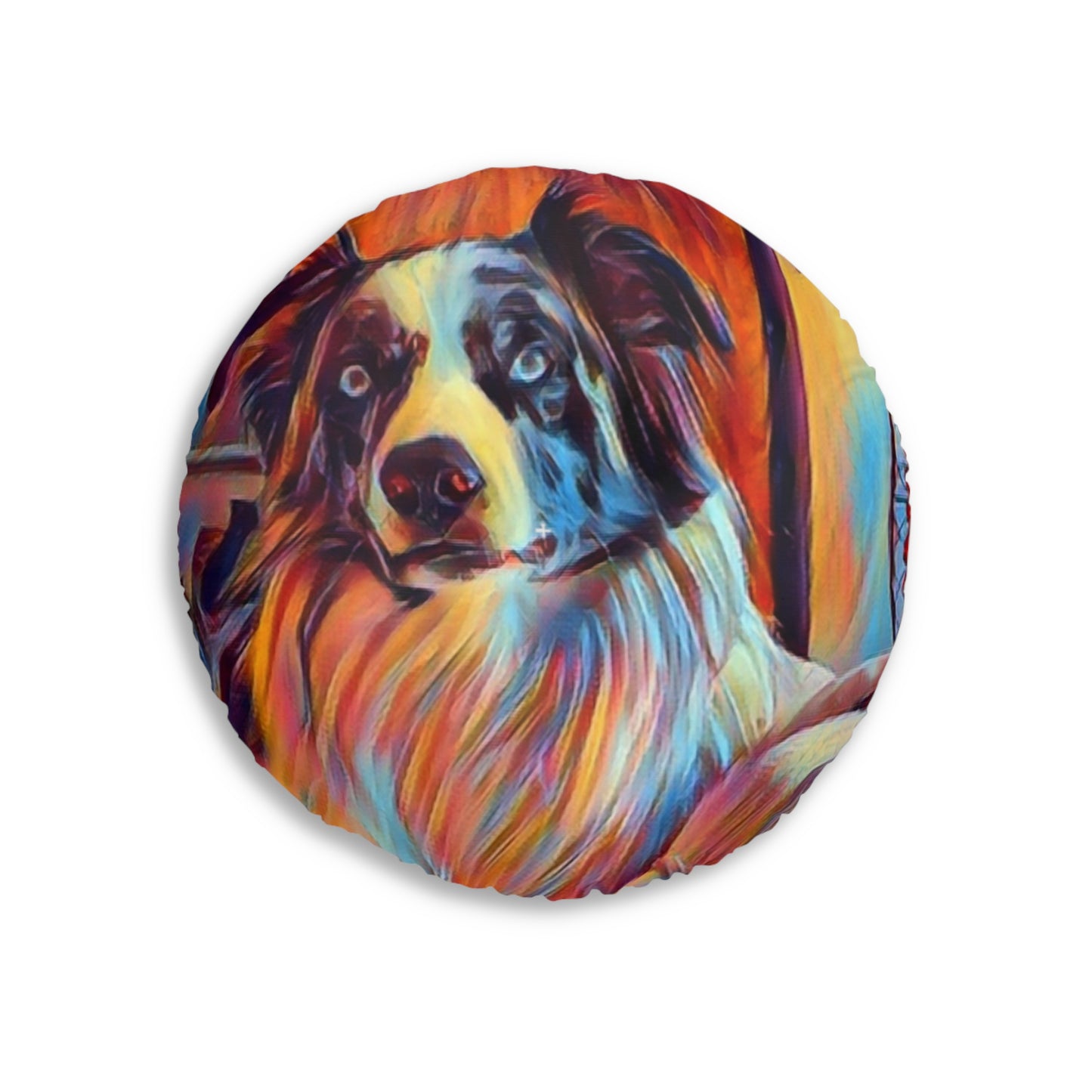 Tufted Floor Pillow, Round ... Ozzy-Hippensteel ... "Don't Cry Now ... Dry-Your-Eyes ... On-The-Wind". Original Works. May 2023.
