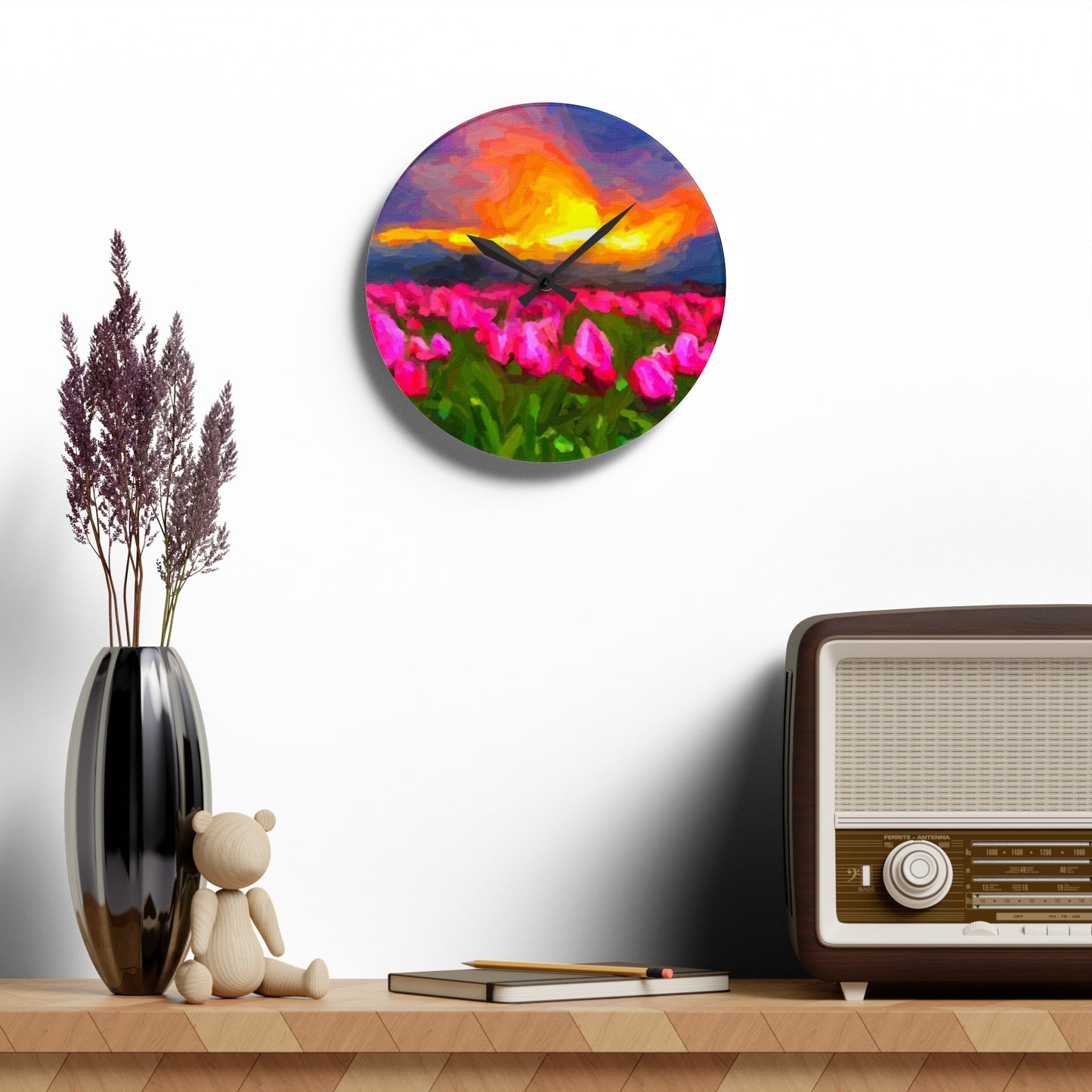 Acrylic Wall Clock ... Skagit Valley Tulips ... Skagit Valley, Washington ... Family Archives ... Original Works ... Circa 1980's ...