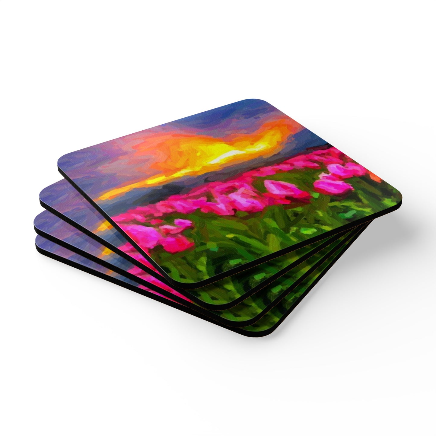 Corkwood Coaster Set ... Skagit Valley Tulips ... Skagit Valley, Washington ... Family Archives ... Original Works ... Circa 1980's ...