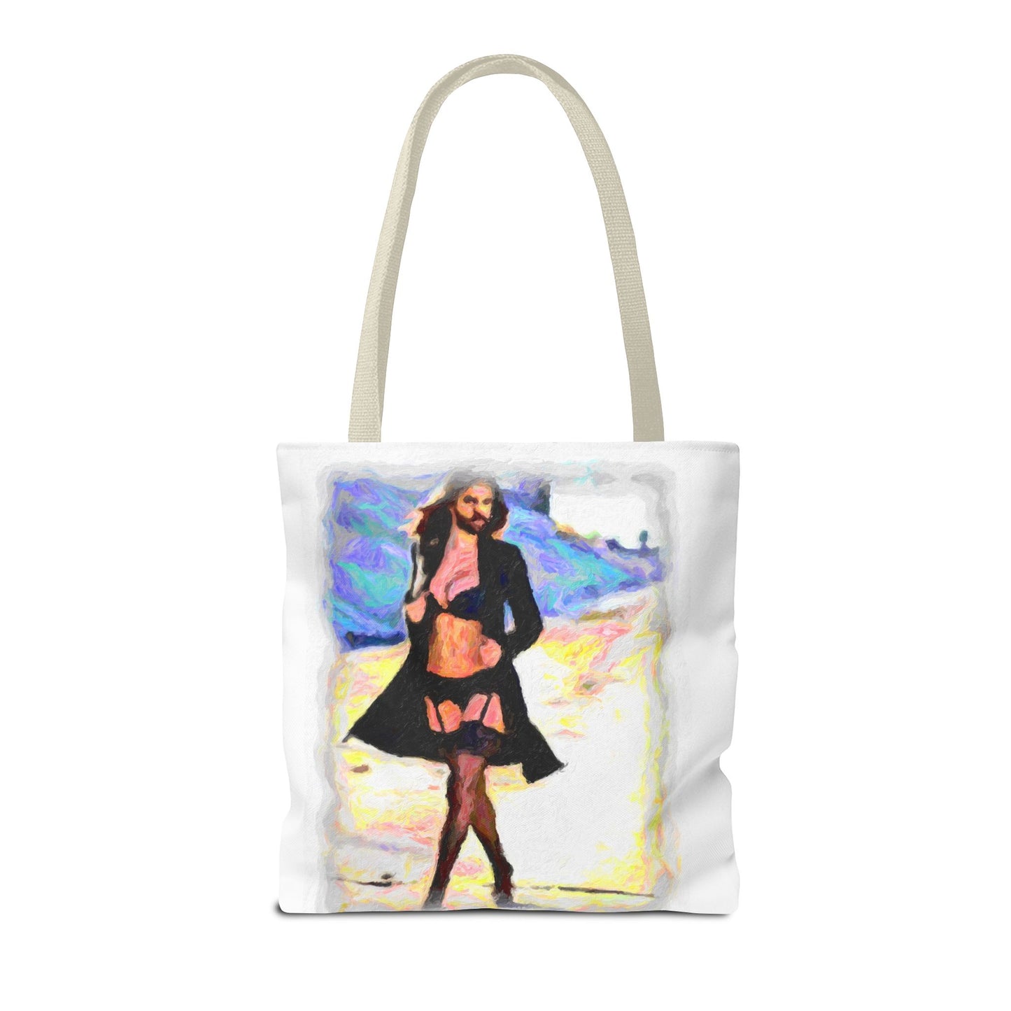 Tote Bag (AOP) ... The Low Spark of High_HEELED_Boys ... 'Garterbelt & Bra Inclusive!' ... Original Works ...