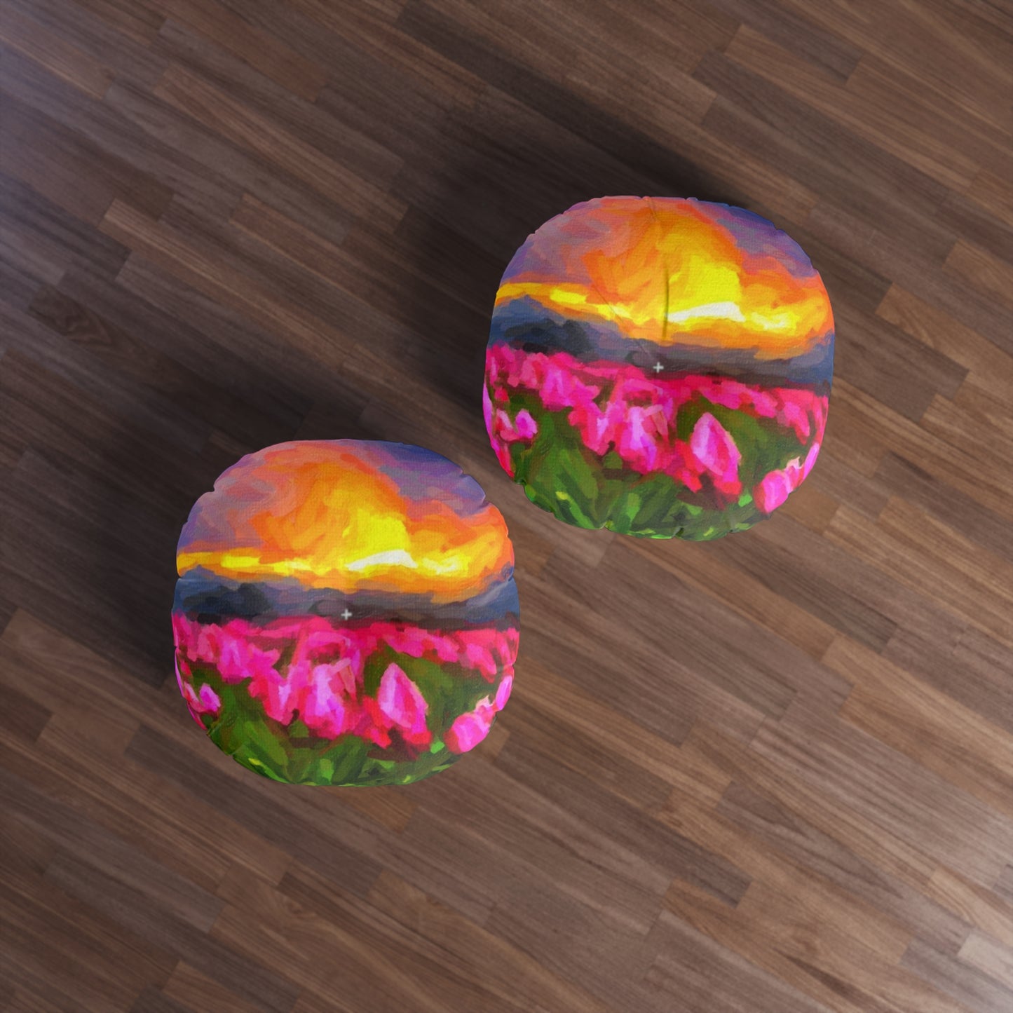 Tufted Floor Pillow, Round ... Skagit Valley Tulips ... Skagit Valley, Washington ... Family Archives ... Original Works ... Circa 1980's ...