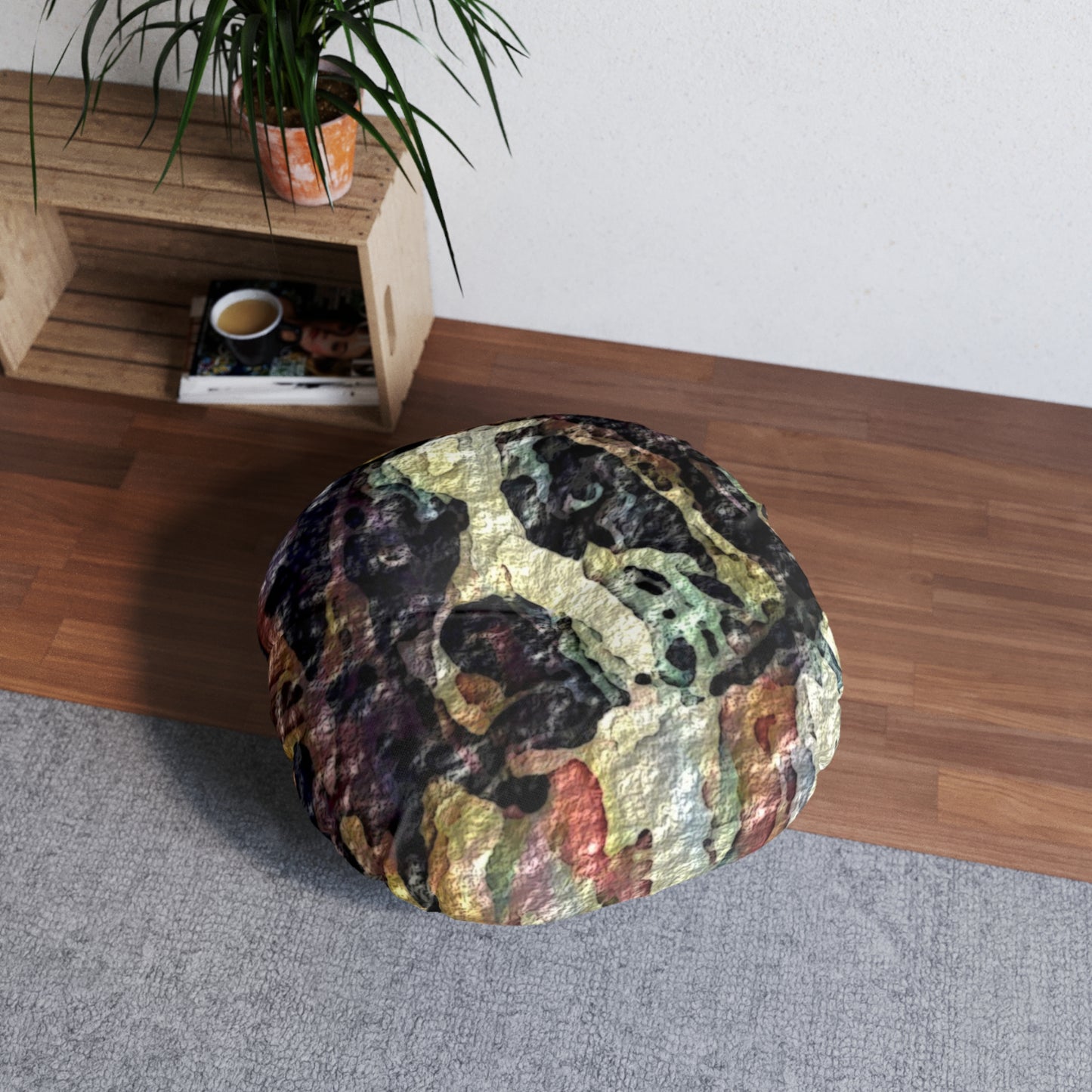 Tufted Floor Pillow, Round ... Ozzy-Hippensteel ... "Don't Cry Now ... Dry-Your-Eyes ... On-The-Wind". Original Works. May 2023.