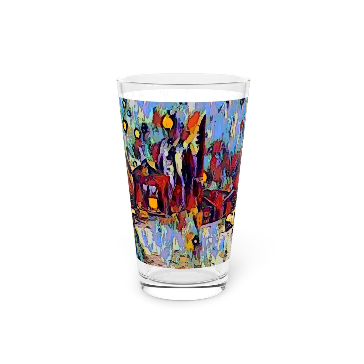 Pint Glass, 16oz ... A Very Abstract "Mountain Winter Scene" ... Original Works. Copyright Phot's Photo_LODA: Les Objets D'Art. December 2023 ...