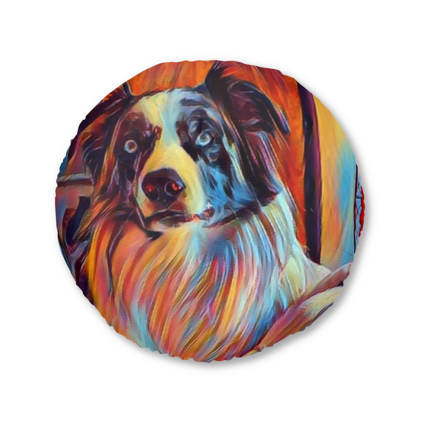Tufted Floor Pillow, Round ... Ozzy-Hippensteel ... "Don't Cry Now ... Dry-Your-Eyes ... On-The-Wind". Original Works. May 2023.