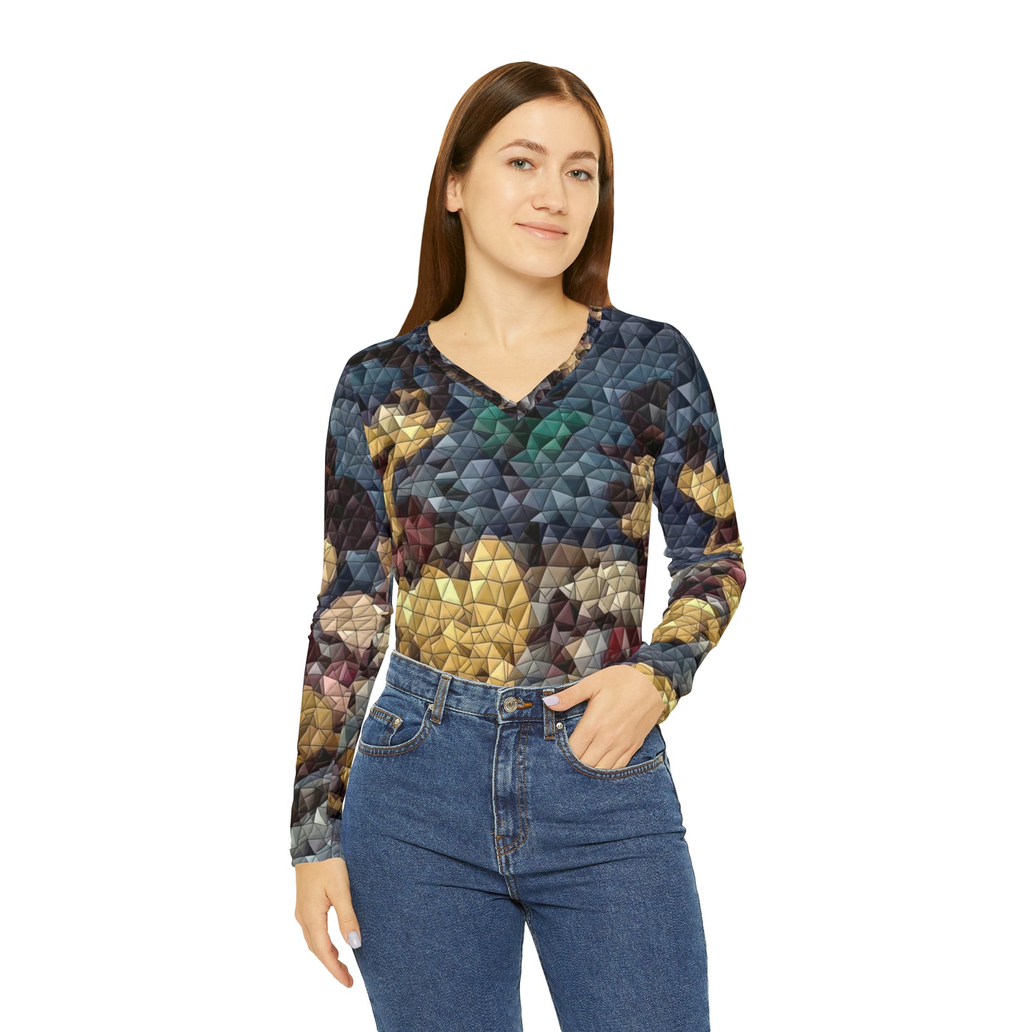 Women's Long Sleeve V-neck Shirt (AOP) ... Mickey_N_Minnie Mouse & Pluto ... "A Winter Sleigh Ride" ... Original Works. Winter 2023 ...
