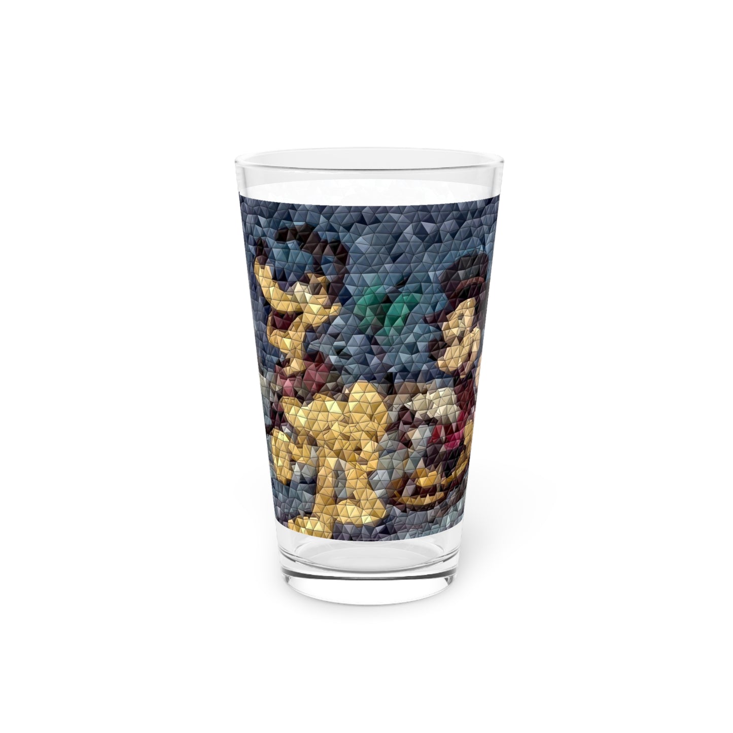 Pint Glass, 16oz ... Mickey_N_Minnie Mouse & Pluto ... "A Winter Sleigh Ride" ... Original Works. Winter 2023 ...