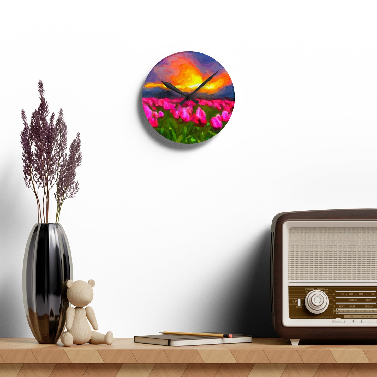Acrylic Wall Clock ... Skagit Valley Tulips ... Skagit Valley, Washington ... Family Archives ... Original Works ... Circa 1980's ...