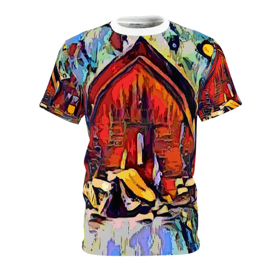 Unisex Cut & Sew Tee (AOP) ... A Very Abstract "Mountain Winter Scene" ... Original Works. Copyright Phot's Photo_LODA: Les Objets D'Art. December 2023 ...