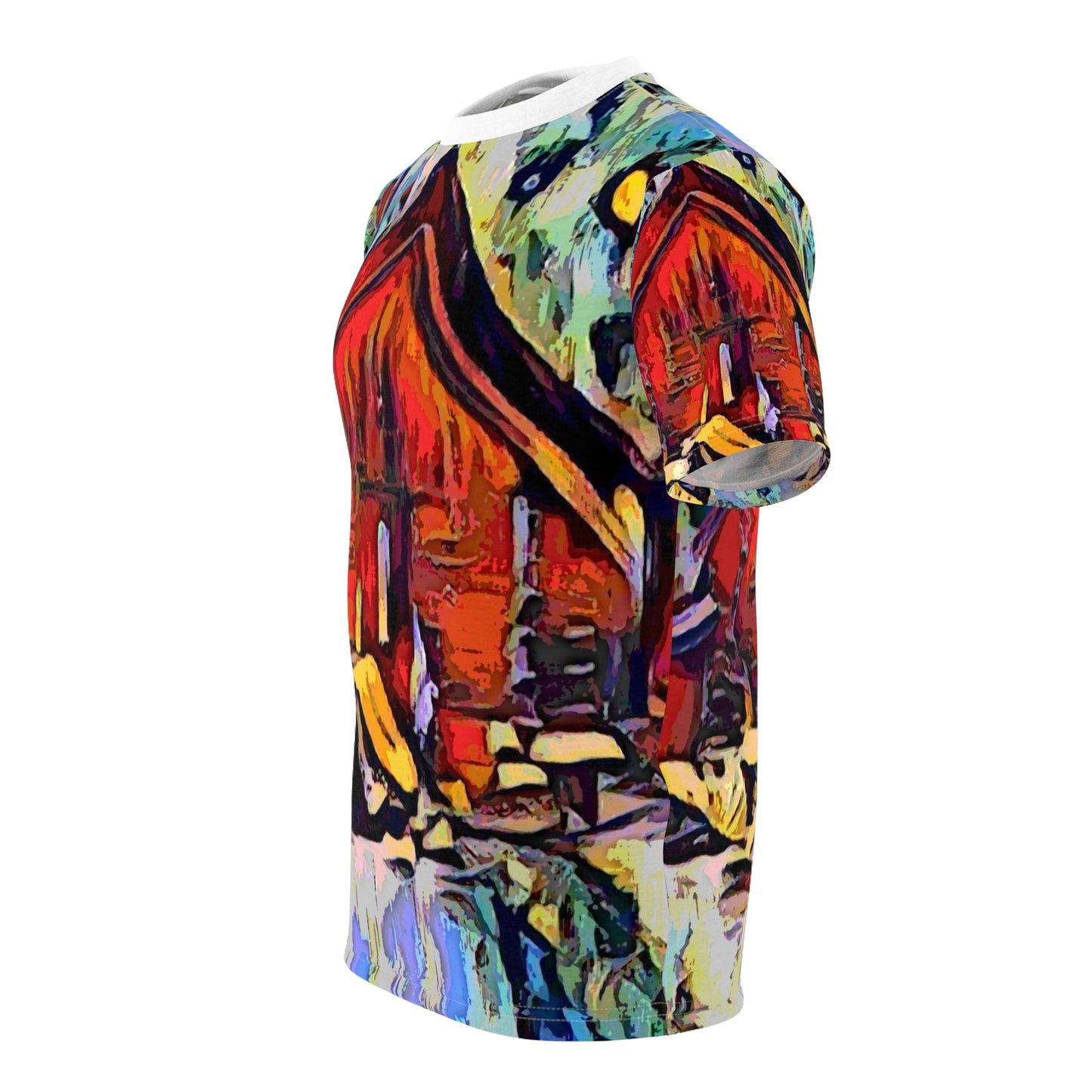 Unisex Cut & Sew Tee (AOP) ... A Very Abstract "Mountain Winter Scene" ... Original Works. Copyright Phot's Photo_LODA: Les Objets D'Art. December 2023 ...
