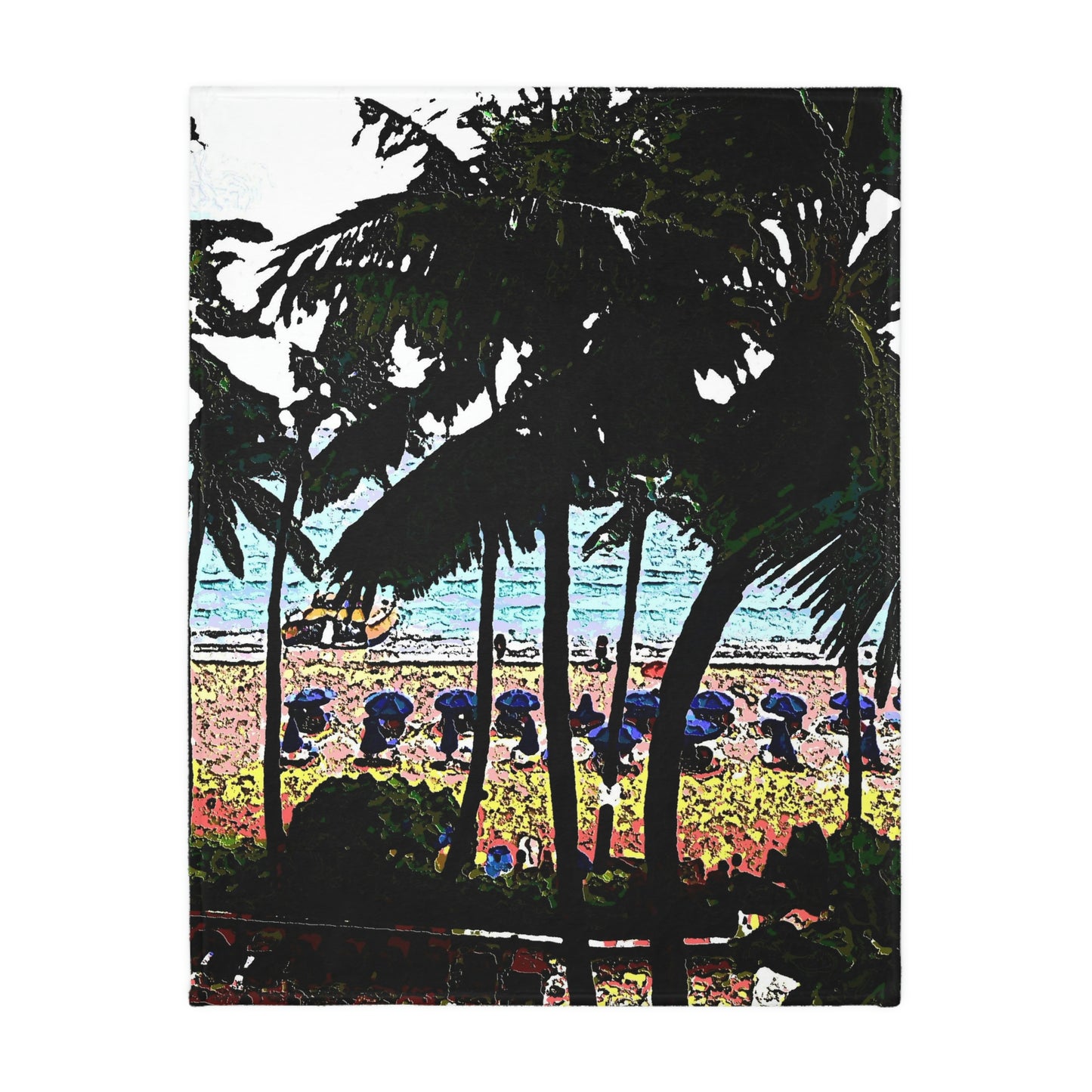 Velveteen Minky Blanket (Two-sided print) ... "A Beautiful Beach Amongst The Palms" ... The Outrigger Waikiki, Honolulu, Oahu ... Original Works ...