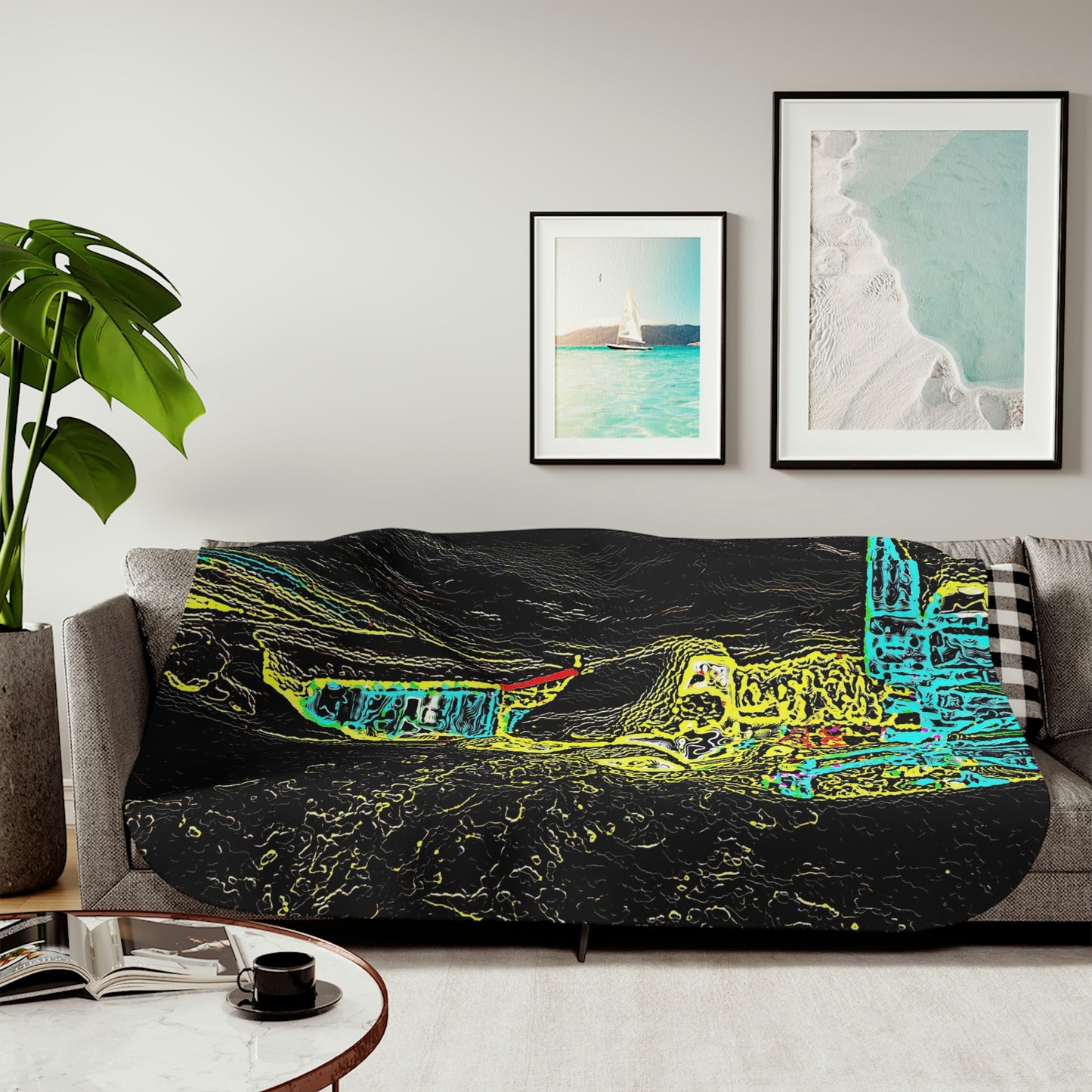 Sherpa Blanket, Two Colors ...  "Snow Vehicle In Snow Storm At-Rest" ... Circa 12Mar23 ... Central Idaho ... 18-Hours Rendering Time: Original Works ...